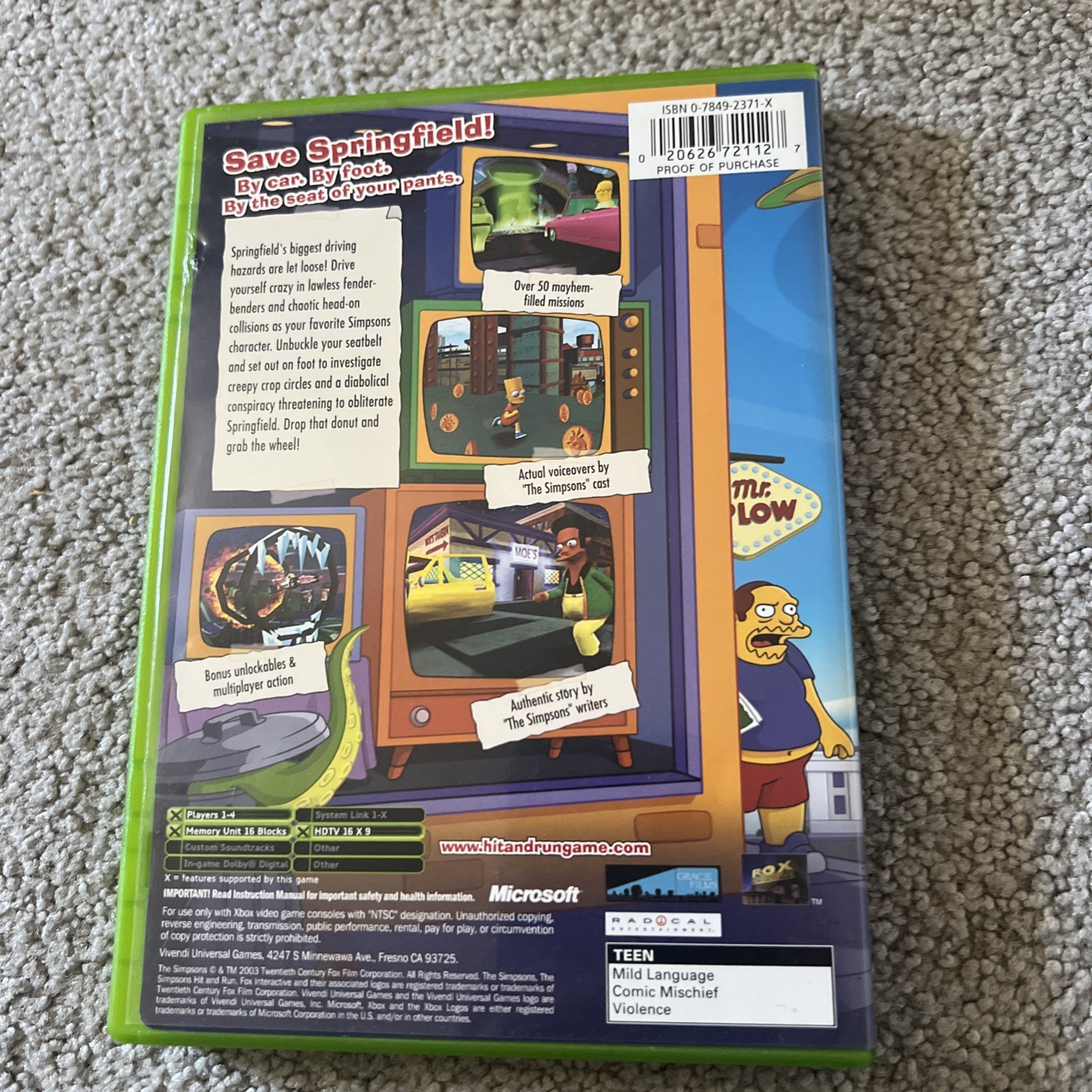 The Simpsons: Hit & Run (Microsoft Xbox, 2003) Case & Cover Art Only – No Game