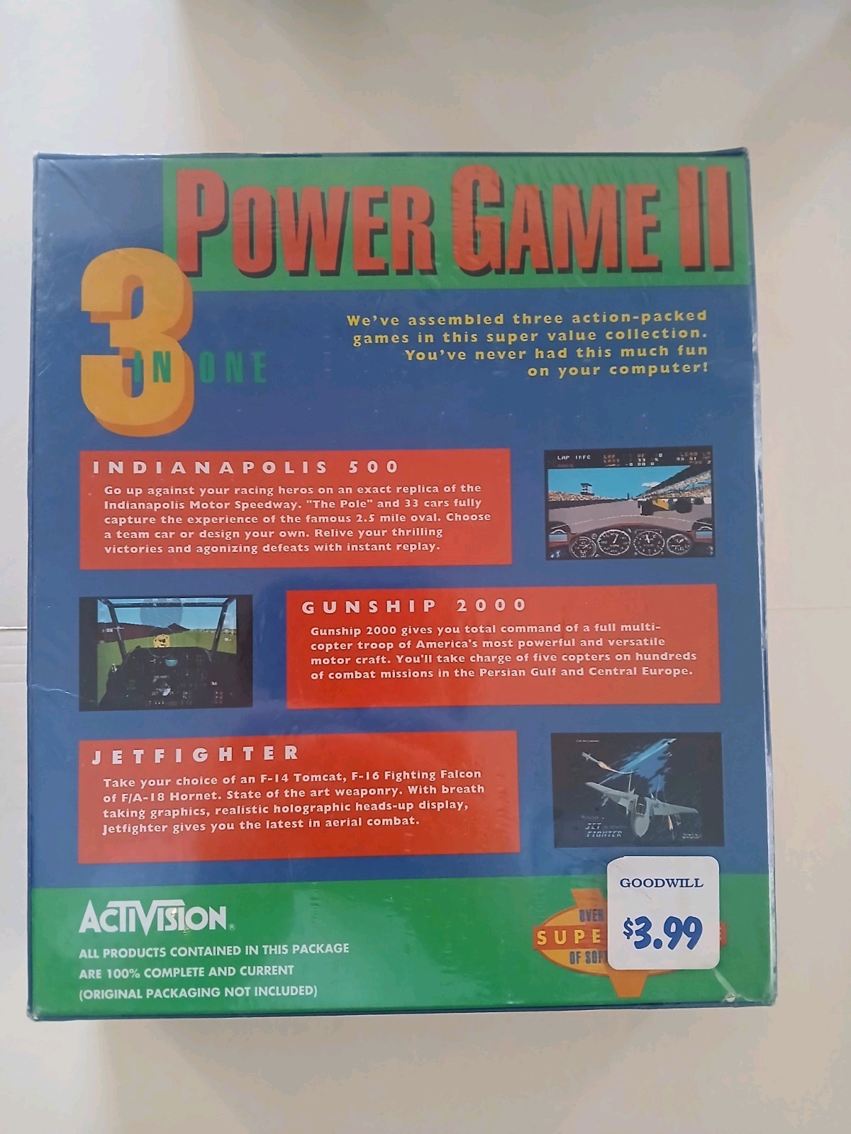 POWER GAME II: GUNSHIP 2000 INDIANAPOLIS 500 JETFIGHTER ADV PC 3.5″ NEW & SEALED