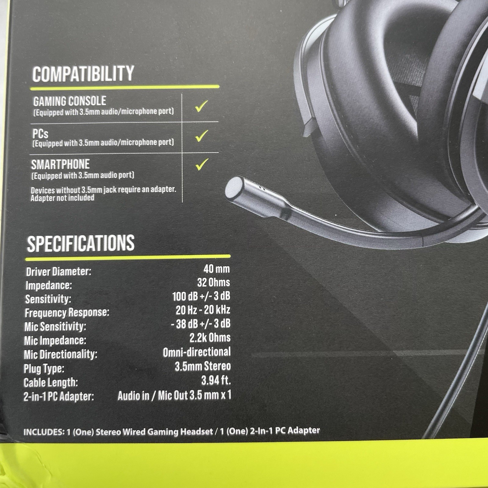 Titan Stereo Wired Gaming Headset, 3.5mm Jack, Adjustable Headband, Black