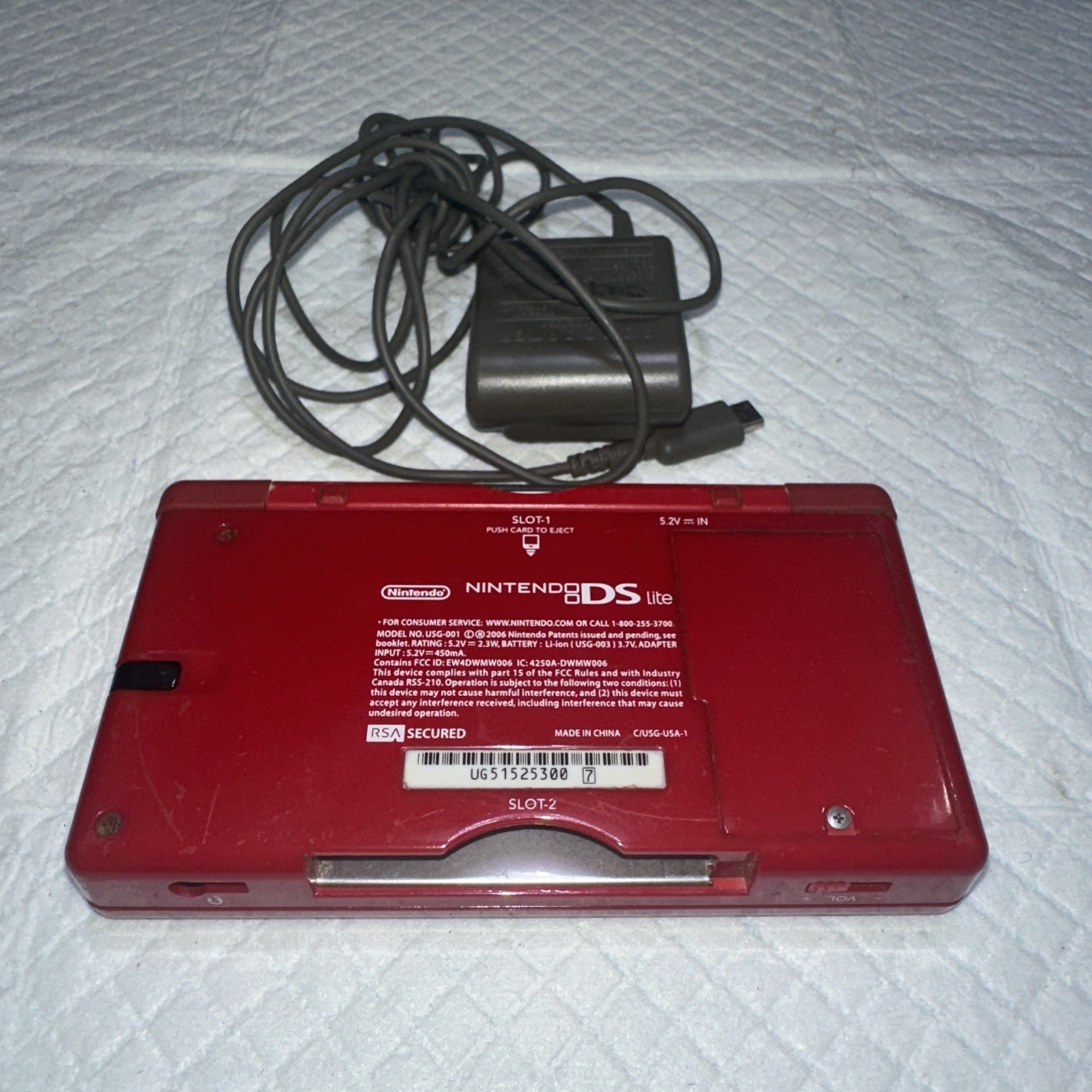 Nintendo DS Lite Mario Edition Console w/ Charger & GBA WORKS! BAD HINGE!