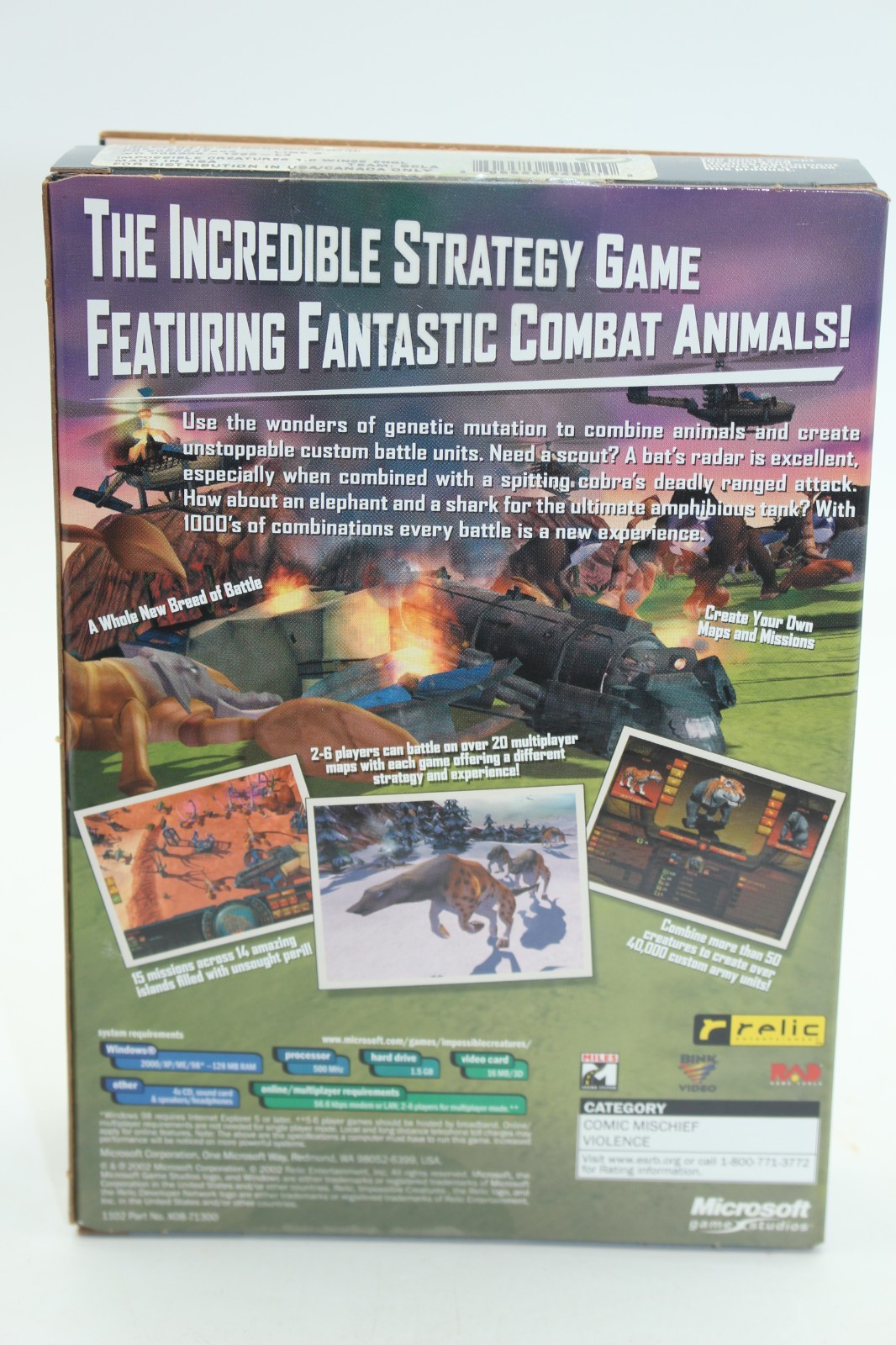 2002 Microsoft/Relic – Impossible Creatures PC Game Box (Rated T for Teen) CIB