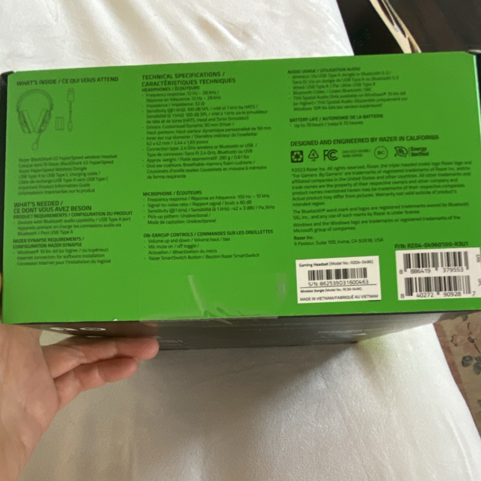 Razer Blackshark V2 Hyperspeed Wireless Headset, Surround Sound, Noise Isolation