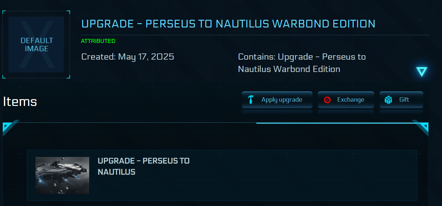 Star Citizen – Upgrade – Perseus to Nautilus Warbond Edition -120m/10y insurance