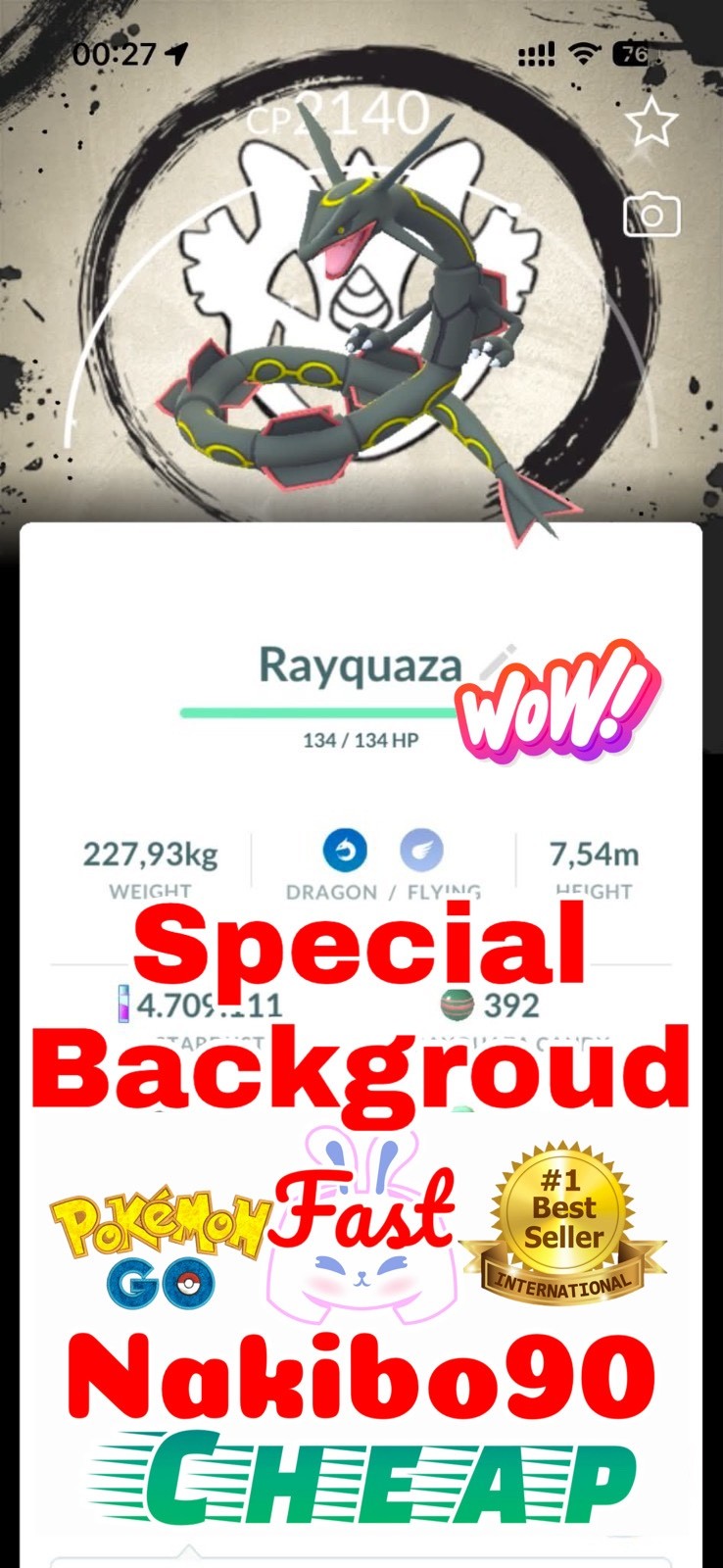 Pokemon✨Shiny Rayquaza Special Backgroud✨Go✨Fesst 2026✨Tra de✨P’TC✨