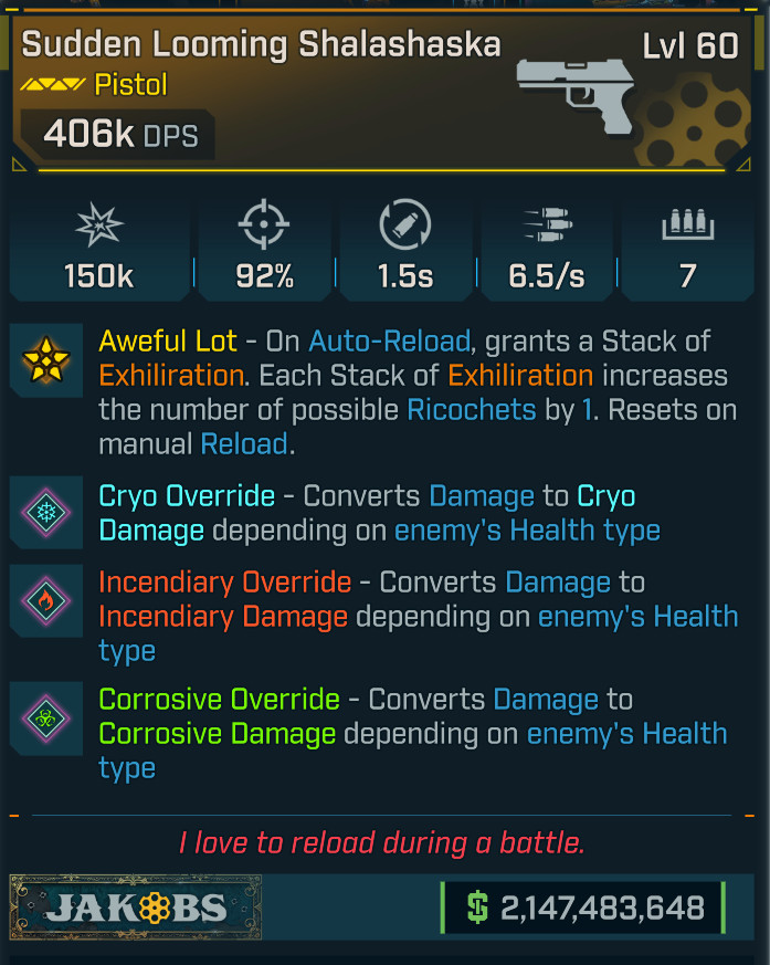 Borderlands 4⭐MODDED⭐SHALASHASKA PISTOL ⭐SHOTGUN AMMO⭐ TORGUE IMPACT⭐406K DPS