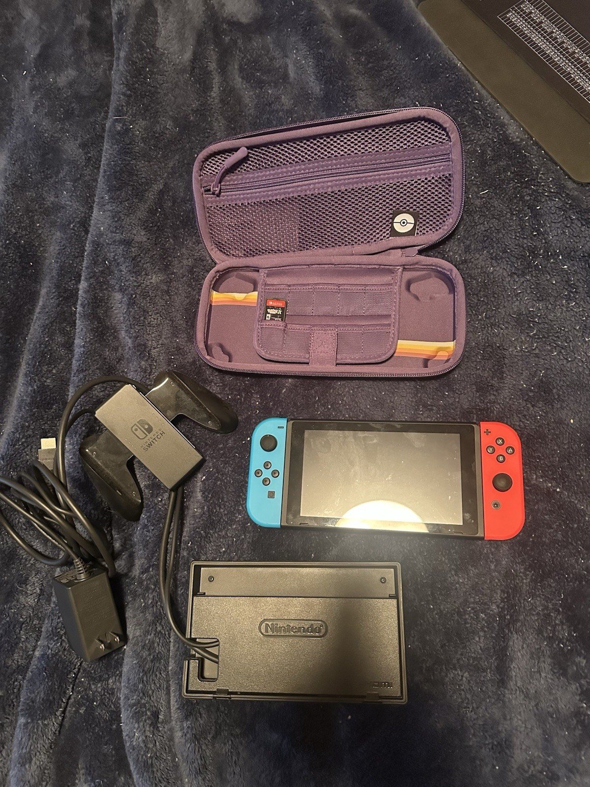 Nintendo Switch HAC-001 32GB Neon Red/Blue Joy-Con Dock Charger HDMI Carry Case