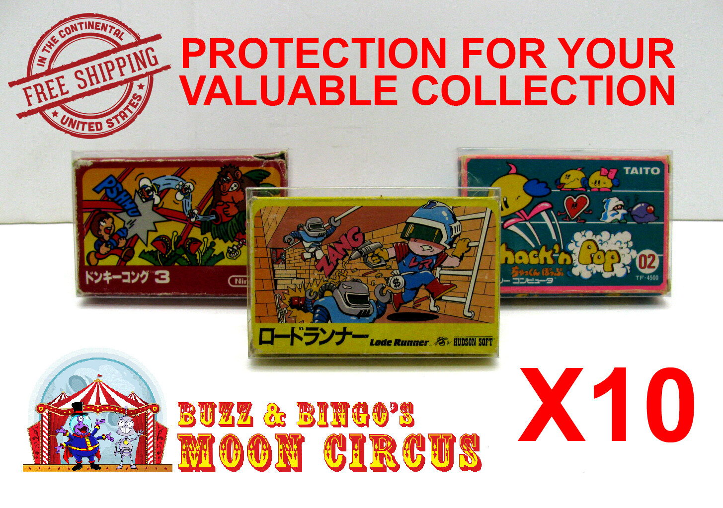 10X NINTENDO FAMICOM SMALL CIB GAME – CLEAR PLASTIC PROTECTIVE BOX – READ!