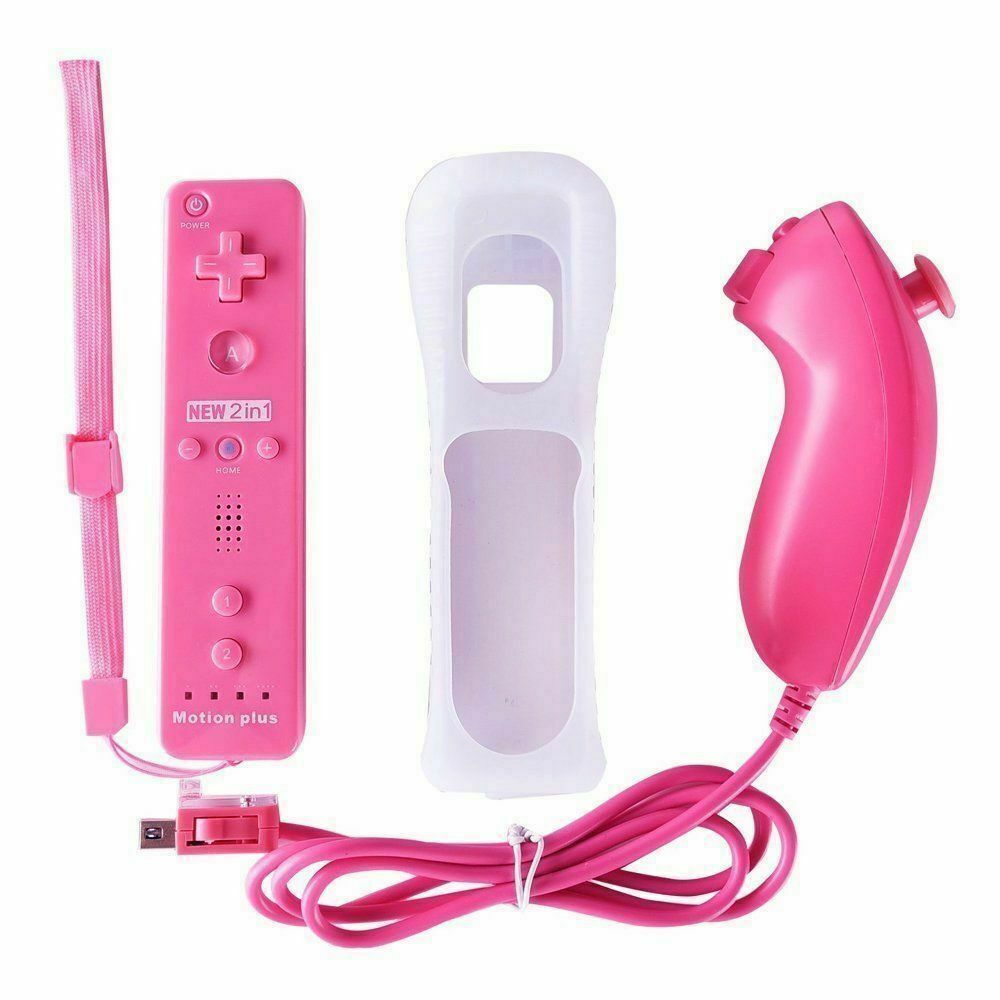 2 in 1 Motion Plus Remote & Nunchuck Controllers for Wii & Wii U Wiimote + Strap