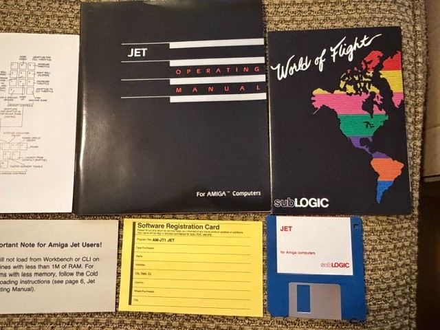 JET SUBLOGIC AMIGA GAME W/ BOX + PAPERS CLASSIC COMPUTER SEE PICS