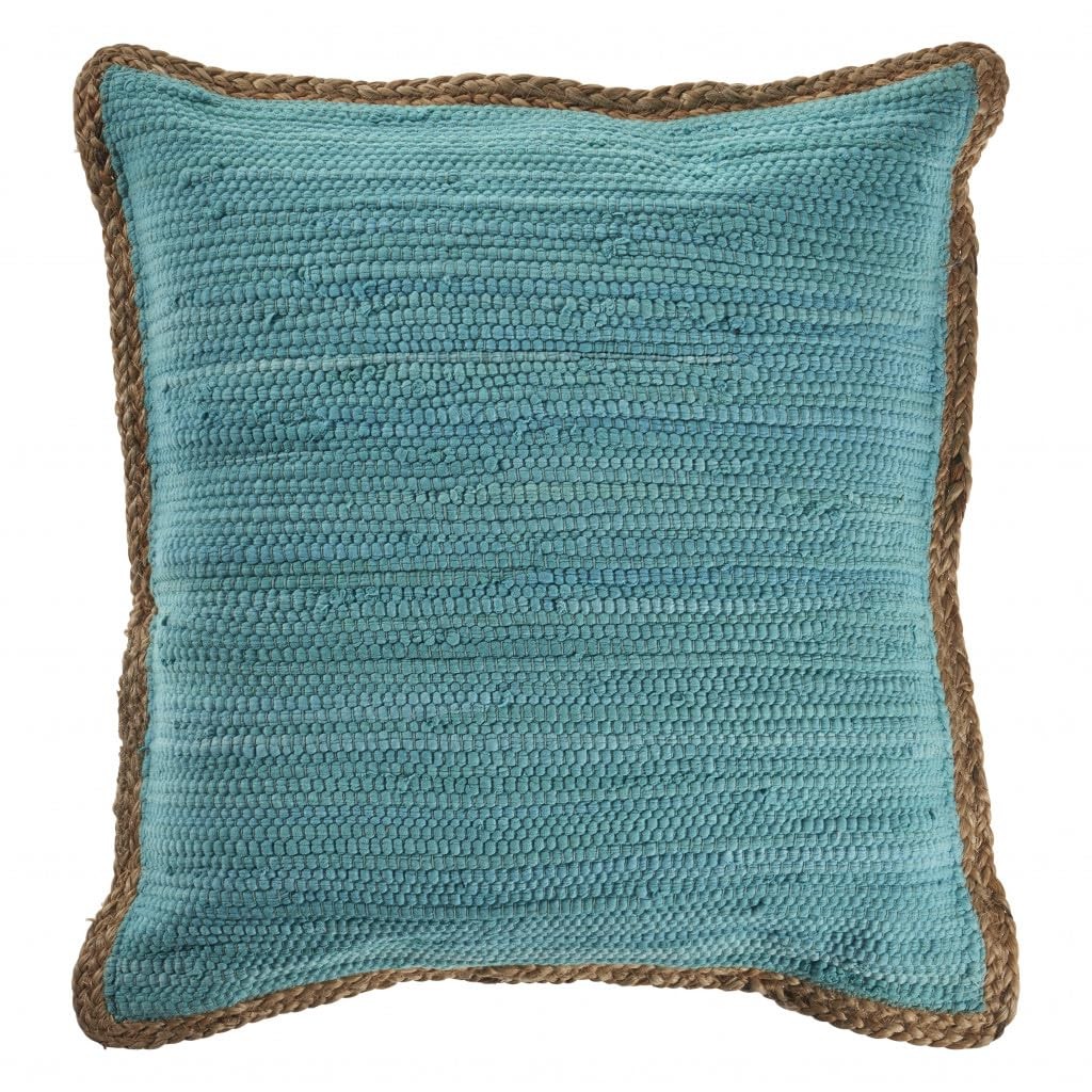 20 X 20 Turquoise Blue And Tan 100% Cotton Zippered Pillow