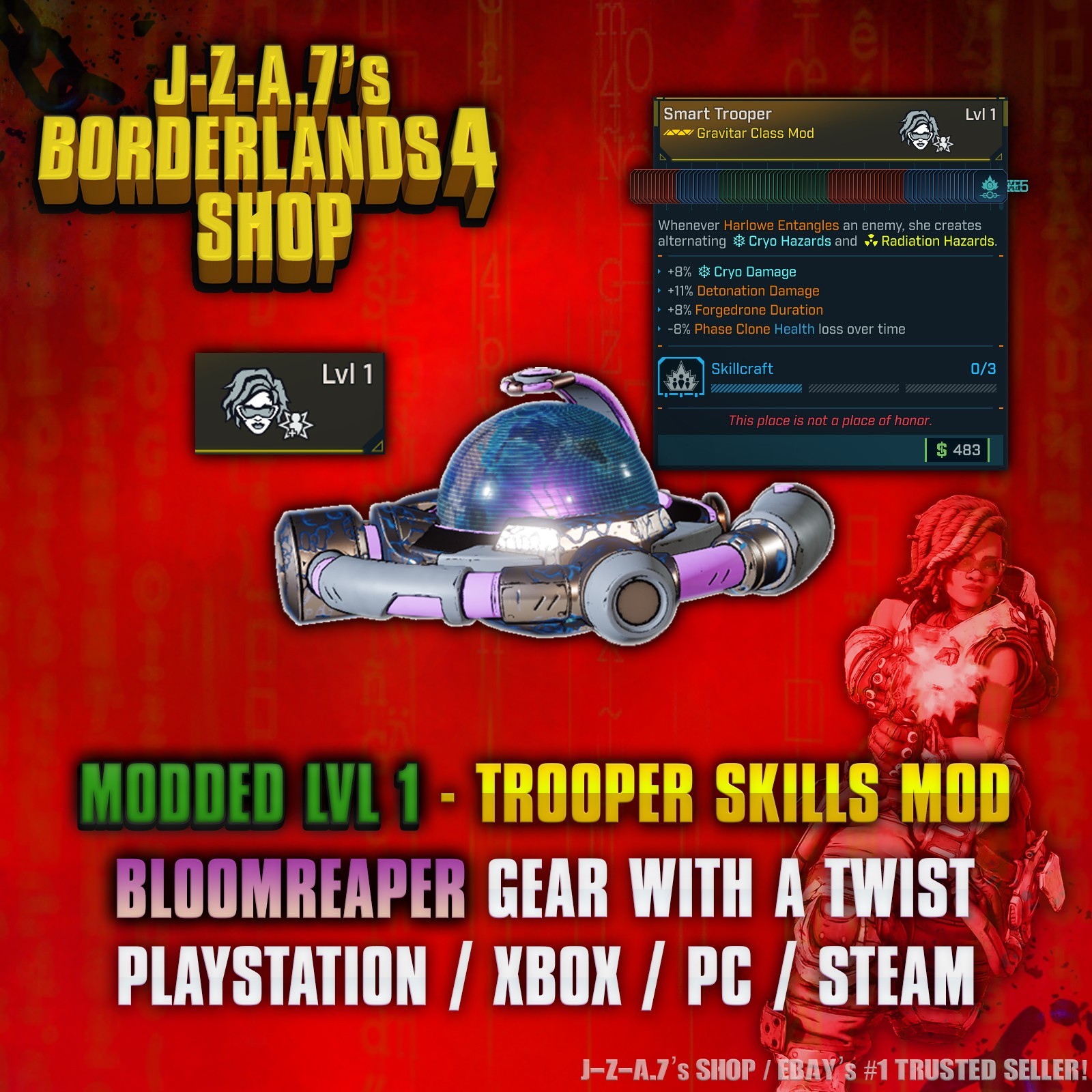 Borderlands 4✨ MODDED LEVEL 1 ONE TROOPER HARLOWE CLASS MOD BL4 ✅PC-PS-XBOX✨