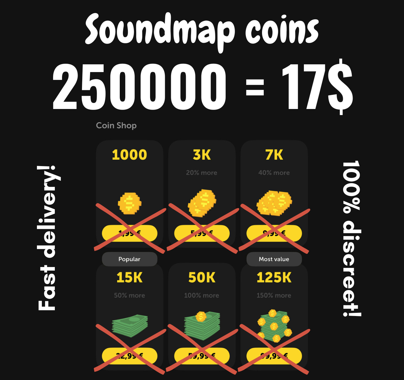 SOUNDMAP COINS 250000 Digital Currency 250K In-Game Virtual Coins