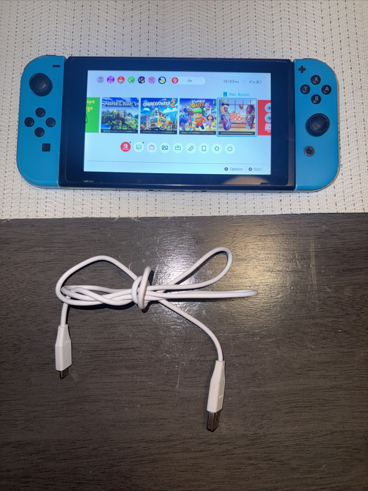 Nintendo Switch HAC-001/01 Console W/ Blue Joy-Con Controllers With Cable