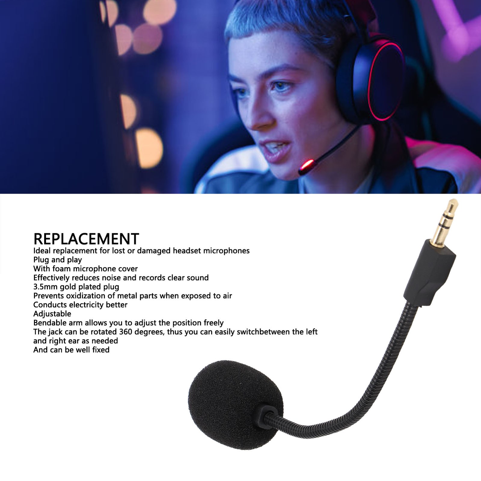 ｀Replacement Game Mic With Foam Cover 3.5mm Jack Noise Cancelling Detachable New
