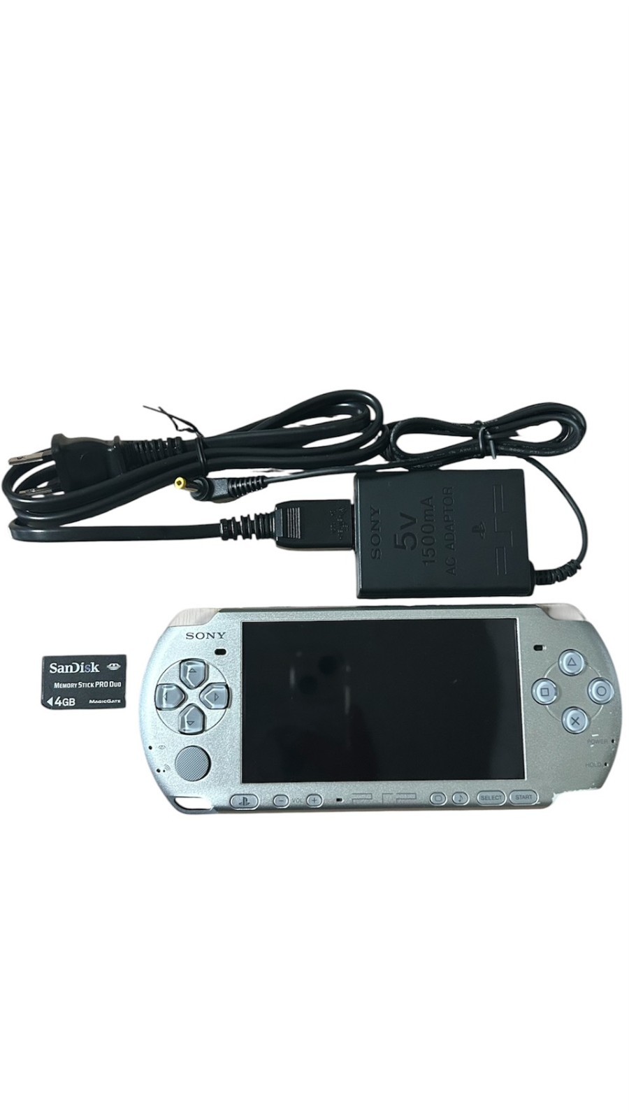 Sony PSP 3000 console Mystic Silver + Official 4GB Memory + Charger