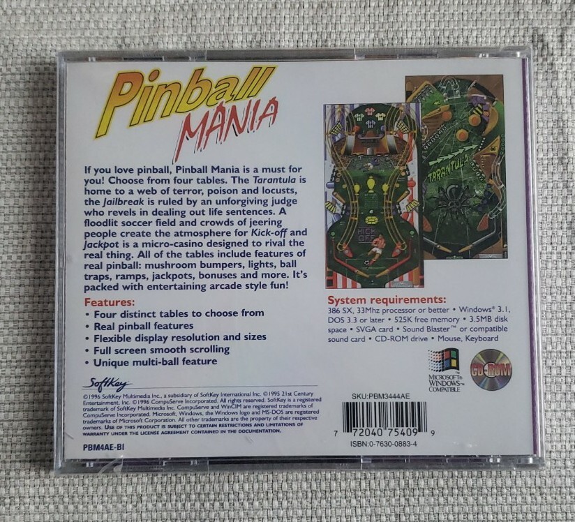 Pinball Mania PC Game Software By Softkey Factory Sealed
