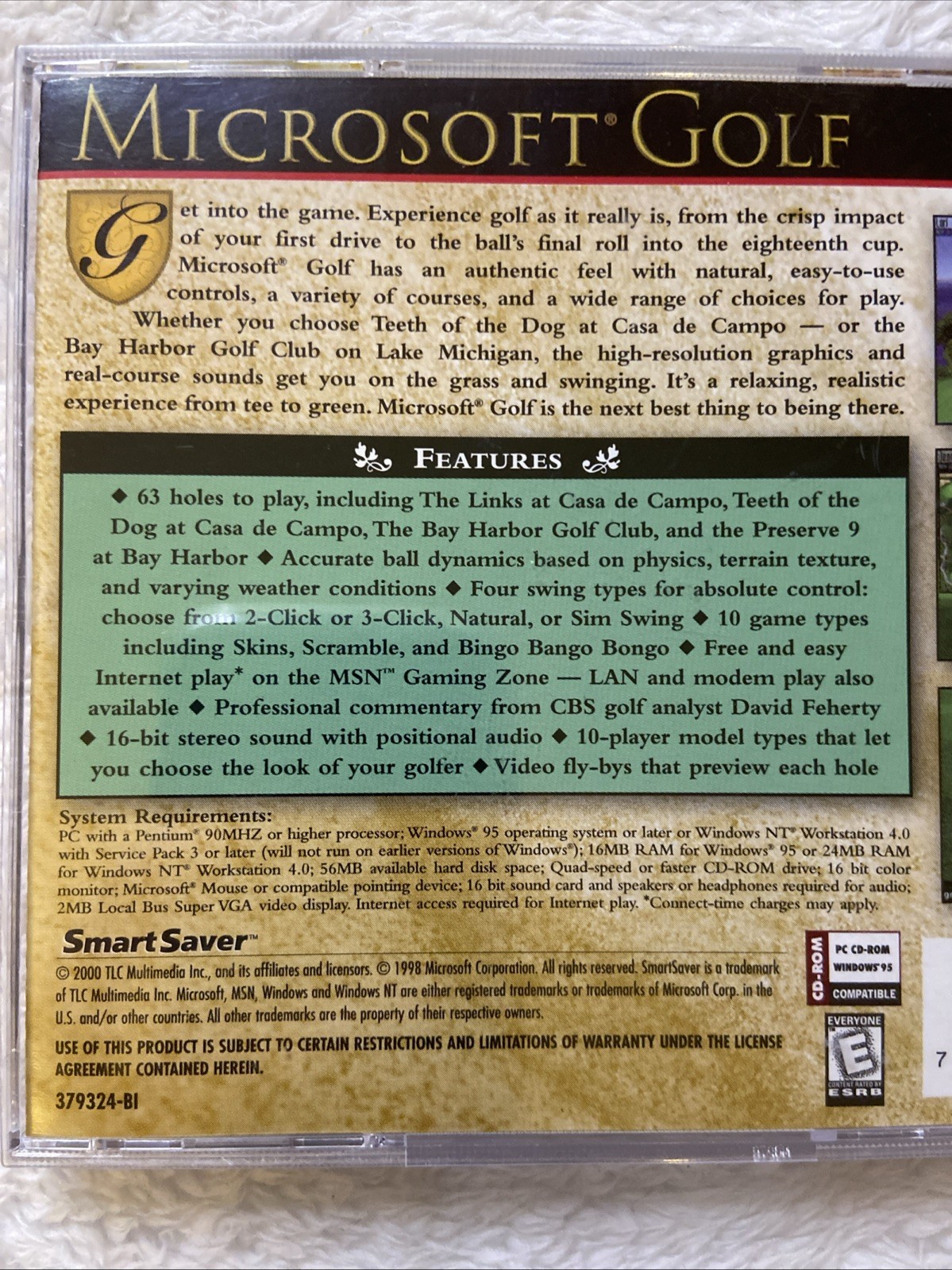 Microsoft Golf for Windows 95 PC CD ROM 2000 VTG Sports Computer Game Clubs