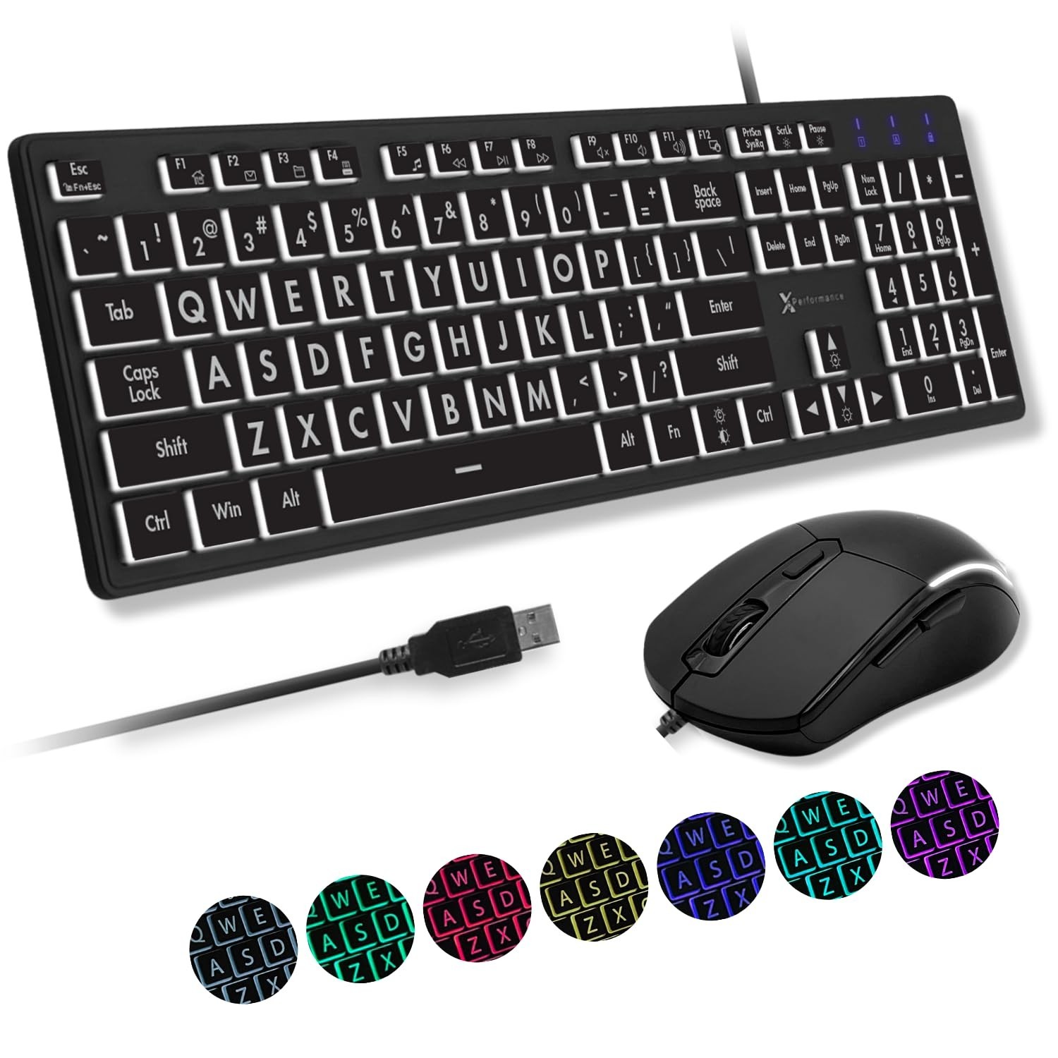 X9 Wired Keyboard and Mouse Combo – Large Print Backlit Keyboard and Mouse fo…