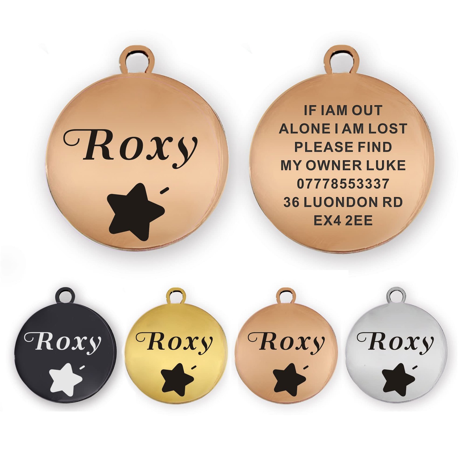 Dog Tag Personalized Name Custom ID S, Champagne Gold Round
