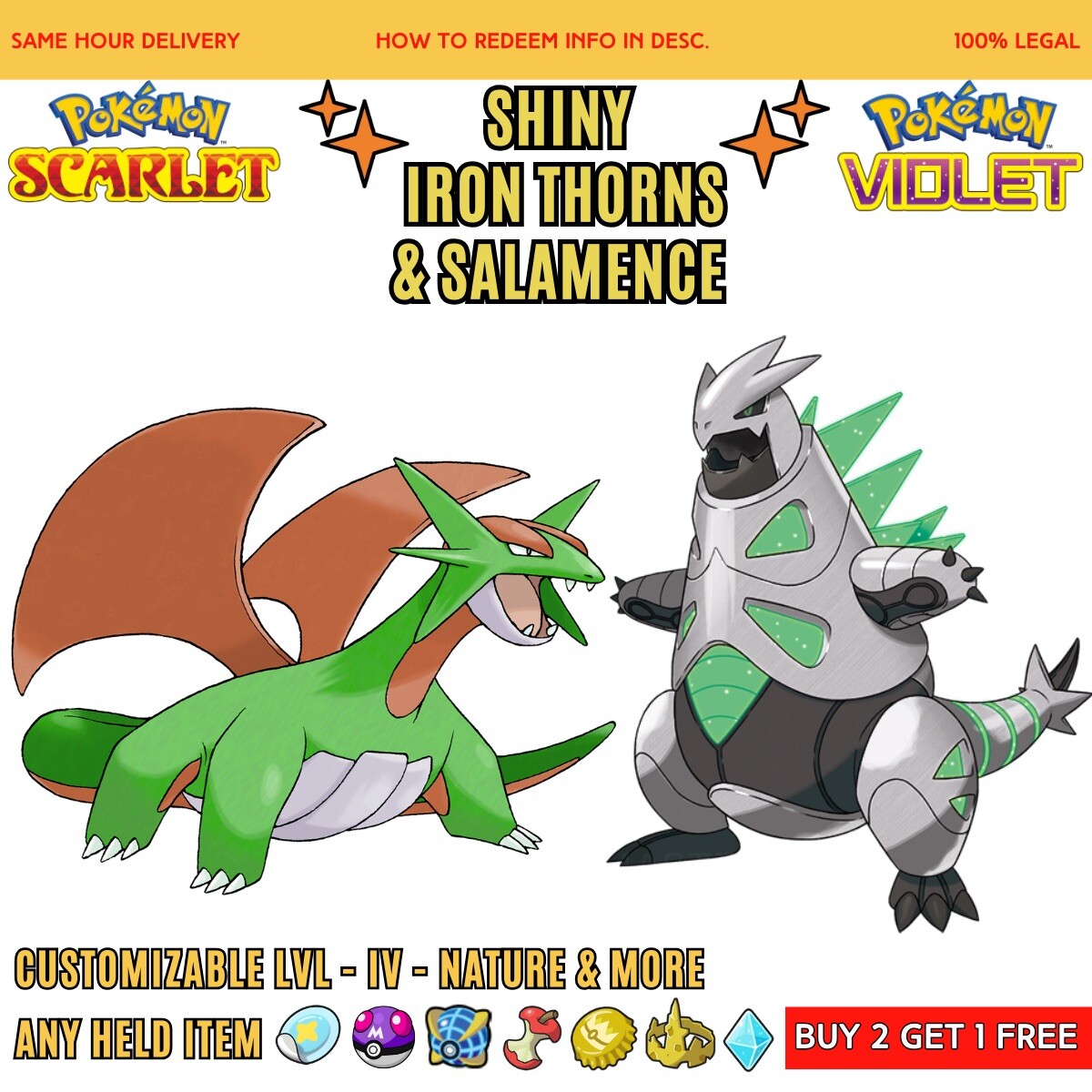 ✨SHINY SALAMENCE + IRON THORNS + ANY HELD ITEM ✨| Pokemon Scarlet And Violet