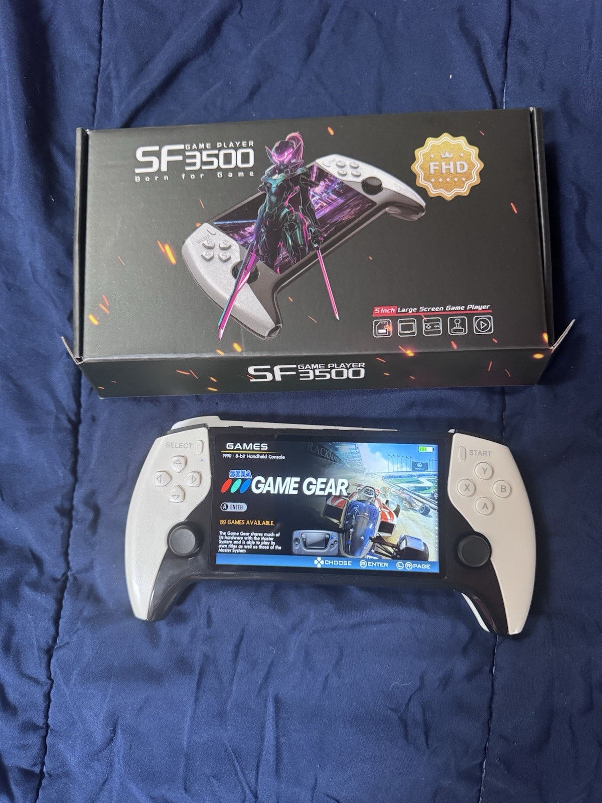 SF3500 Handheld Game System Built-In Games 5in IPS 1080p FHD HDMI Black/White