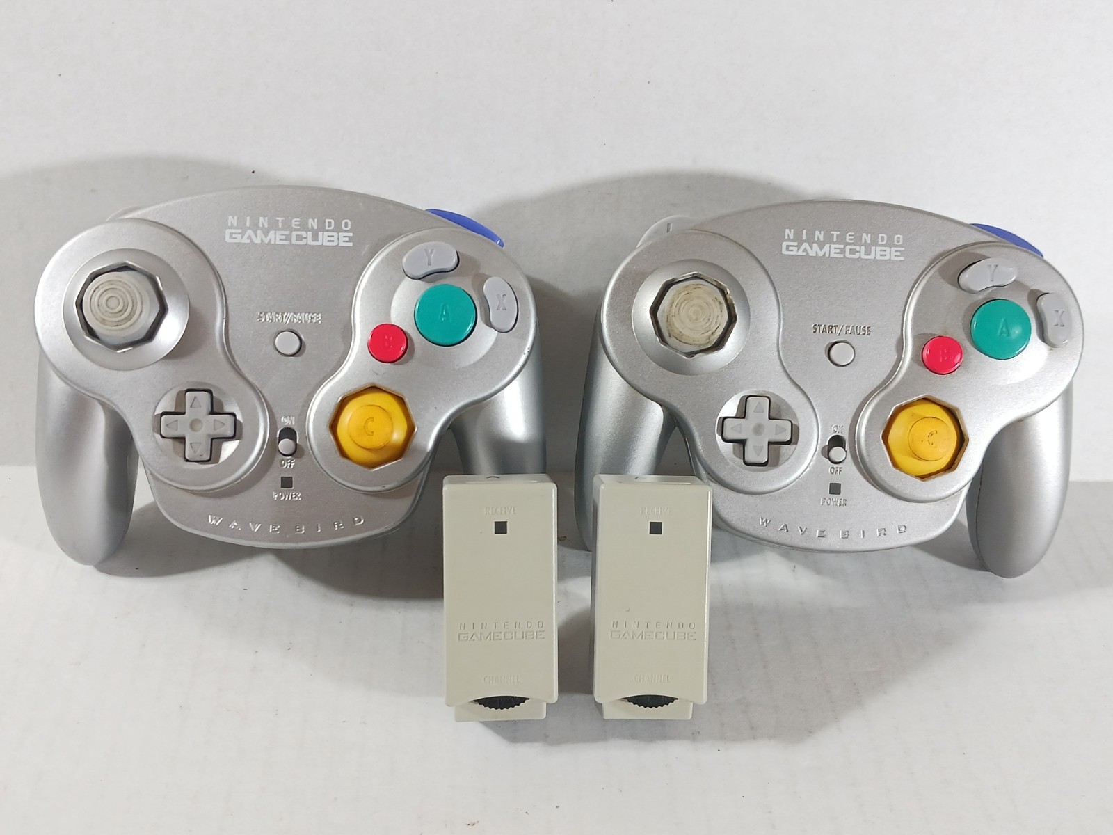 Nintendo Gamecube Wavebird Wireless Controller With Receivers Platinum Lot Set