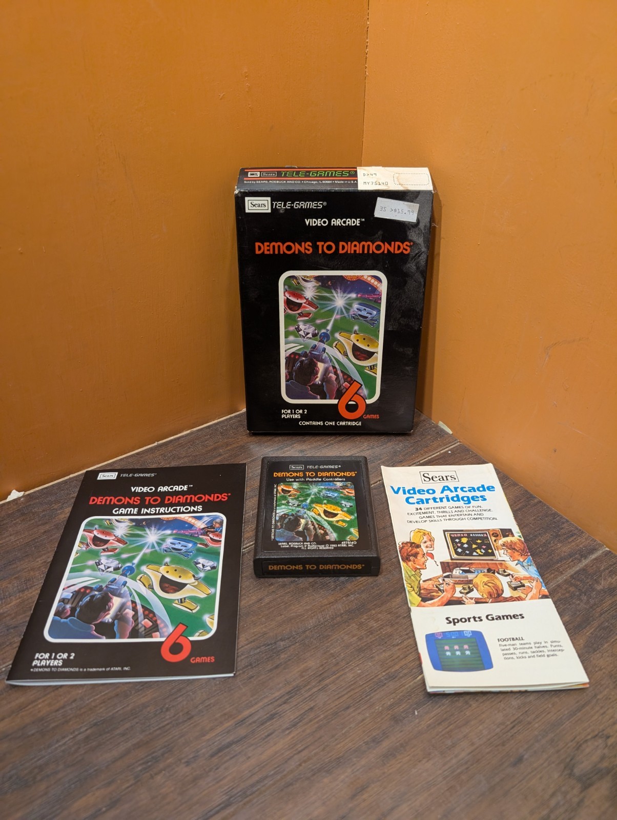 RARE CIB Demons to Diamonds Sears Tele-Games Atari 1982 6 Video Game Black Box