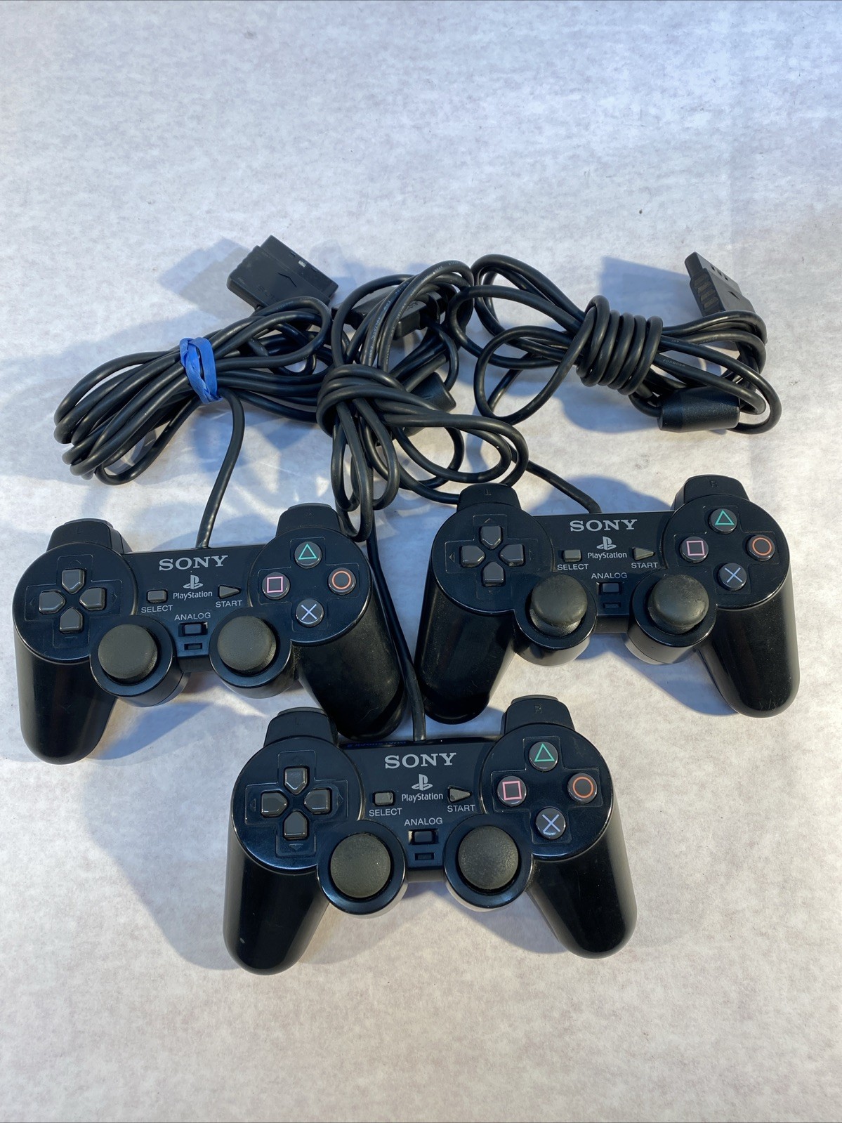 Lot of 3 Official Sony PlayStation 2 Wired PS2 Controllers SCPH-10010 | Tested