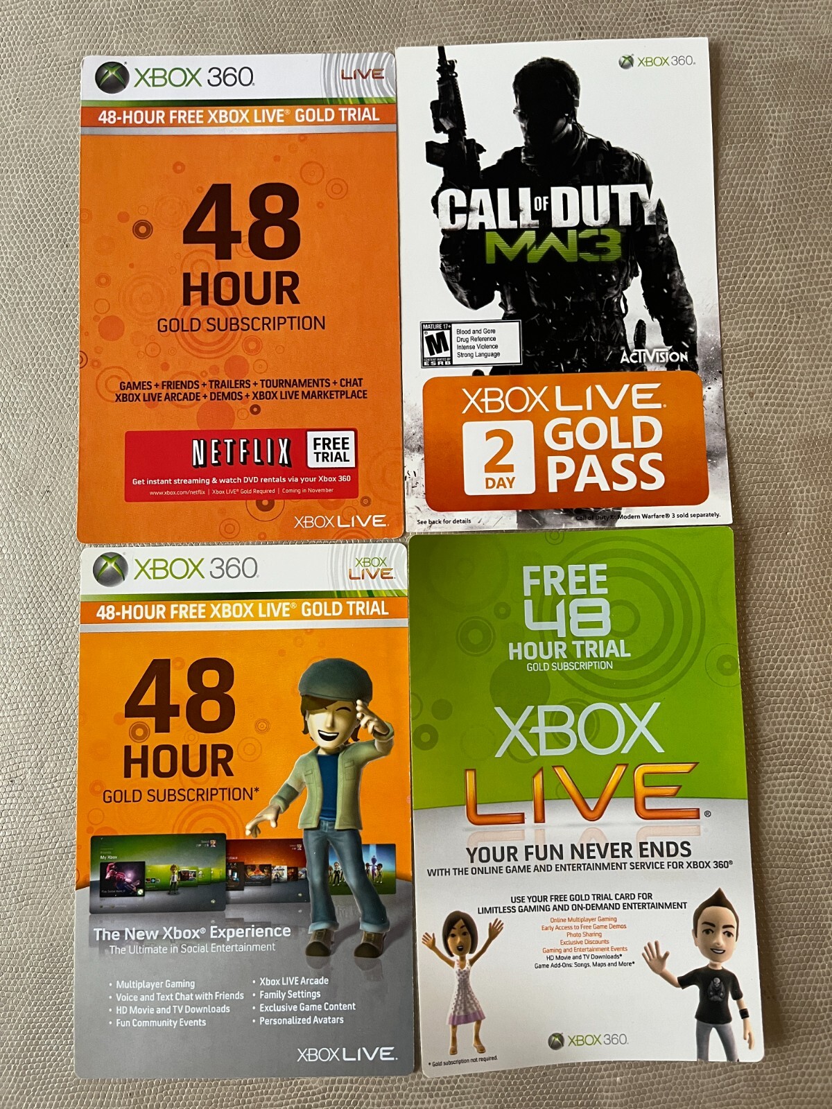 XBOX LIVE 2 Day / 48 Hour UNUSED Code Cards, Lot of 20 Trial Codes + BONUS items