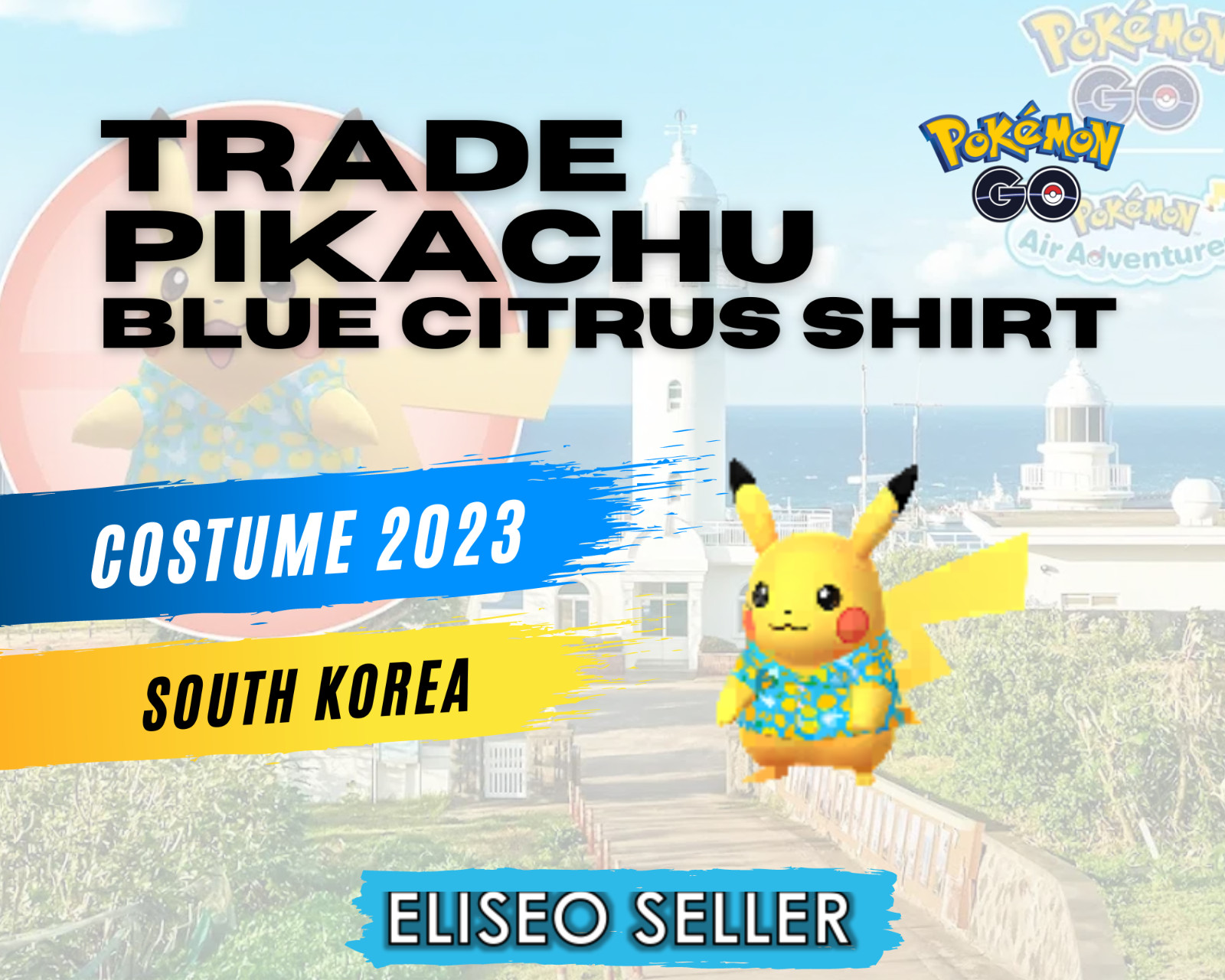 Trade Pikachu Blue Citrus Shirt – Pokemon Pikachu South Korea GO – Jeju Island