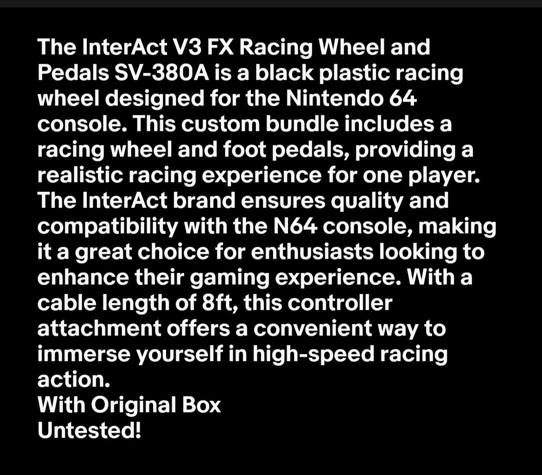 InterAct V3 FX Racing Wheel and Pedals SV-380 For Nintendo 64 N64