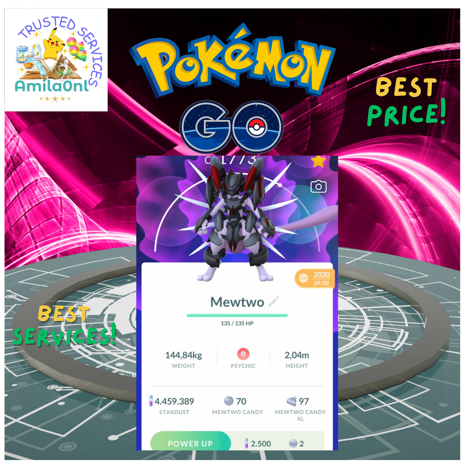 Pokémon – Mewtwo Armored – Lv 50 3Movesets-Tra/De 20k or 1 mil stardusts