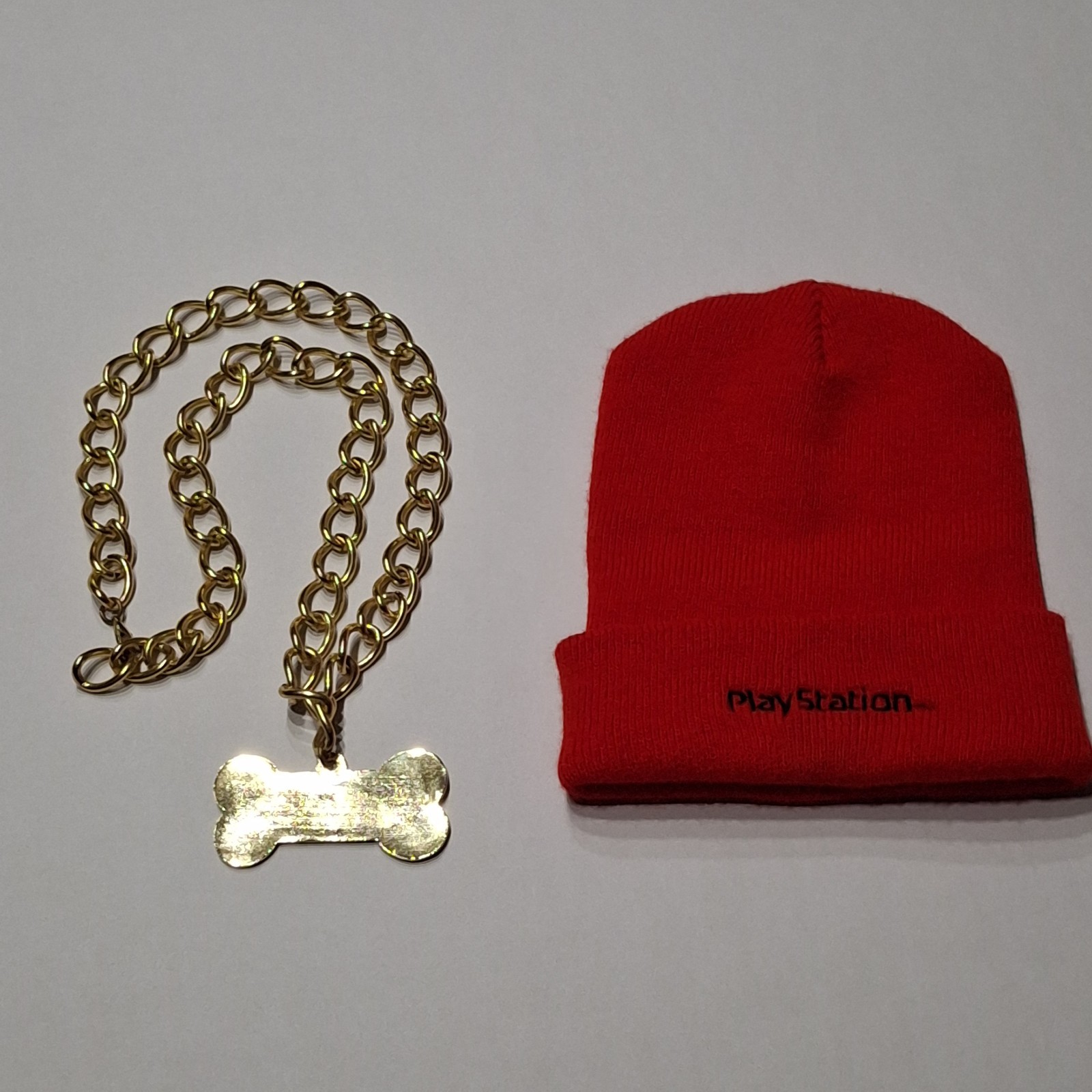 Official SCEA PaRappa The Rapper Promo Set: Red Beanie & Gold Colored Bone Chain