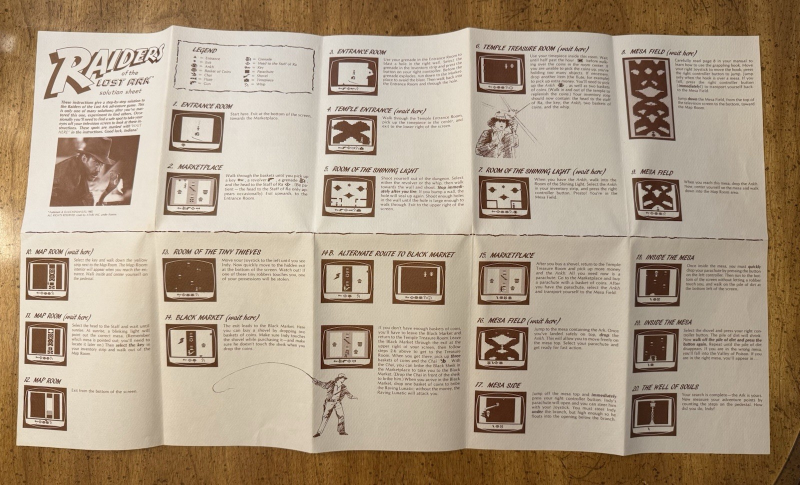VINTAGE 1983 A Map To The World Of Raiders Of The Lost Ark Solution Sheet Atari
