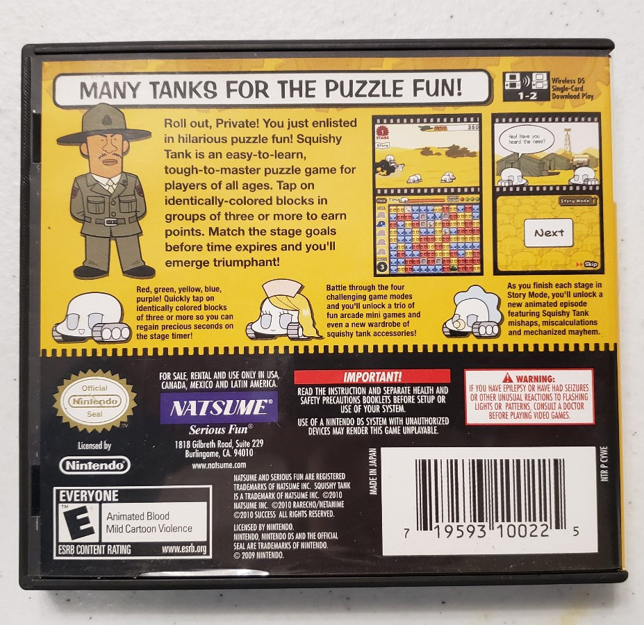 Squishy Tank (Nintendo DS, 2009) CIB COMPLETE Natsume puzzle game Tested Working