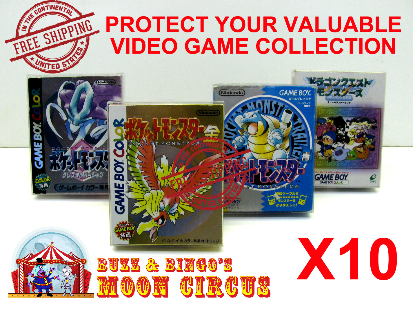 10X NINTENDO JAPAN GAME BOY / COLOR CIB GAME – CLEAR PROTECTIVE BOX PROTECTORS