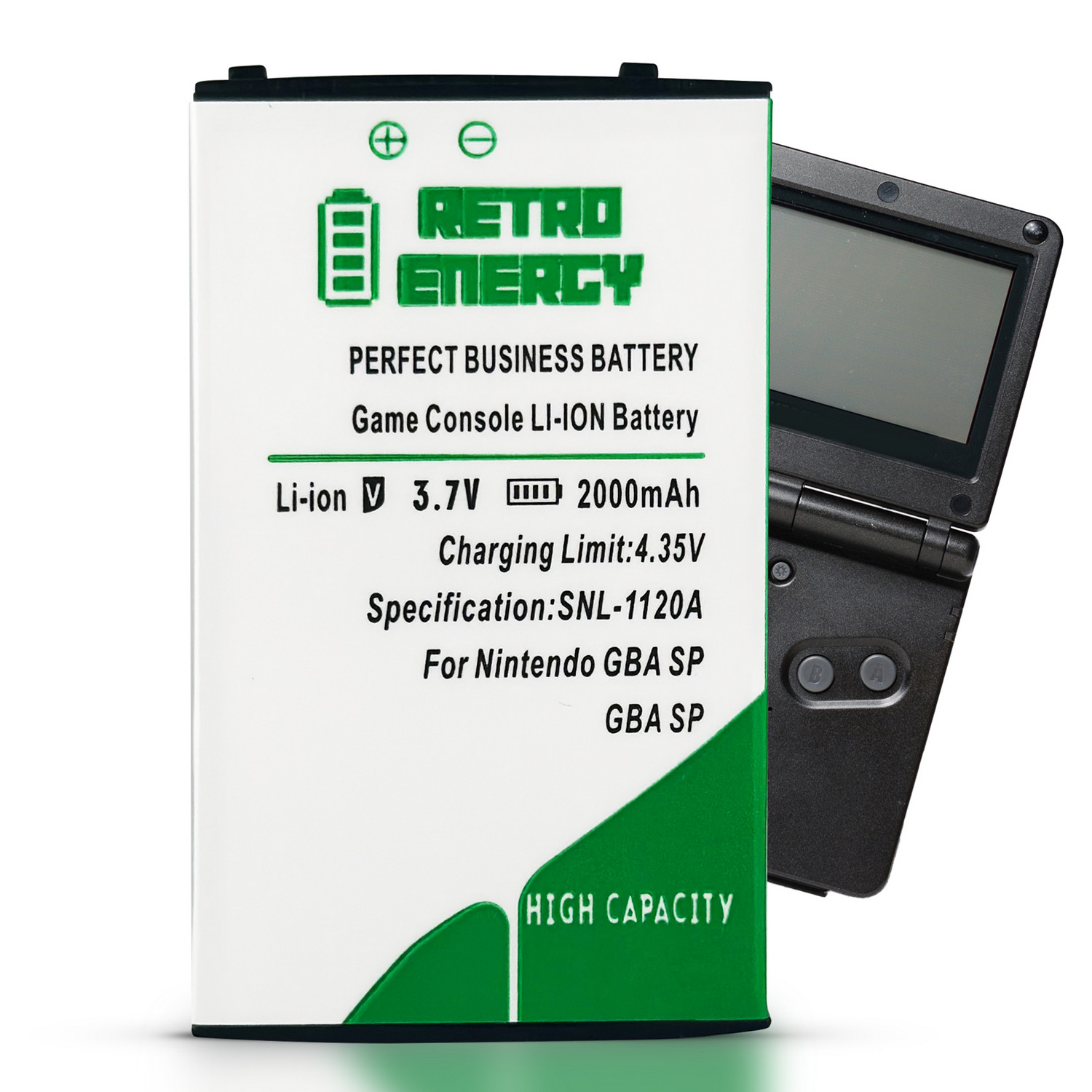 Retro Energy Gameboy Advance SP Battery 2000 mAh GBA Lithium Ion LARGEST BATTERY
