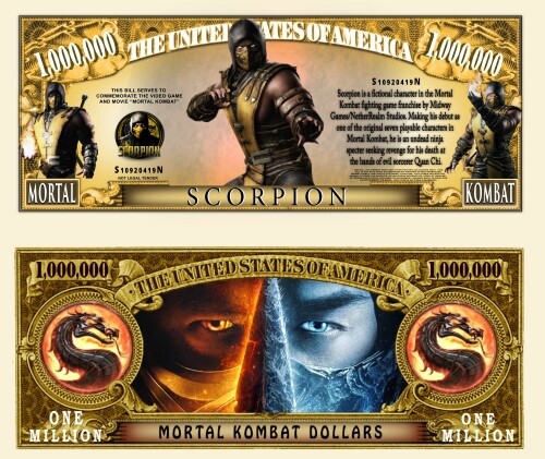 Pack of 25 Scorpion 1 Million Dollar Collectible Novelty Mortal Kombat Money