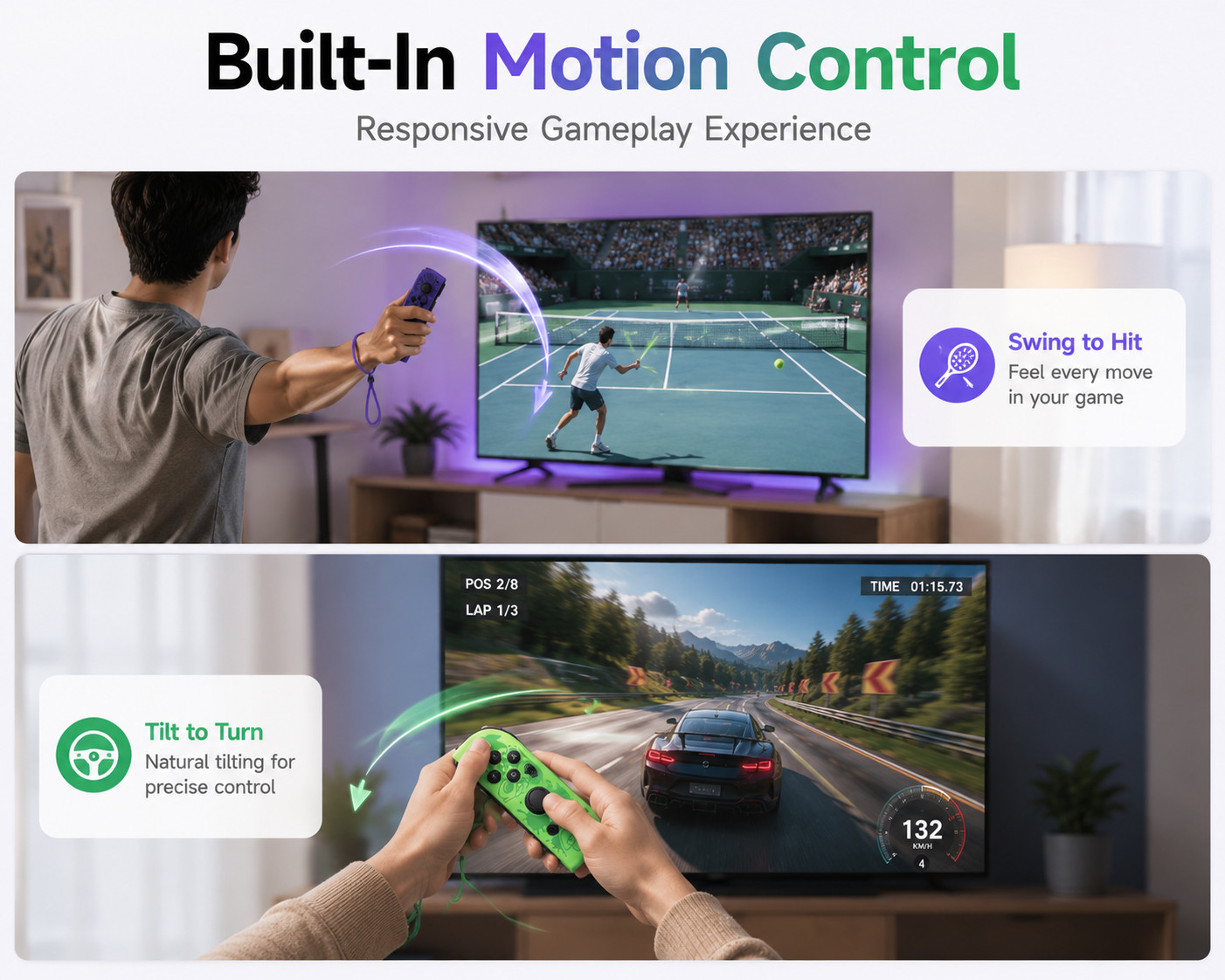 Wireless Joypad Controller Set Compatible with Nintendo Switch Purple Green