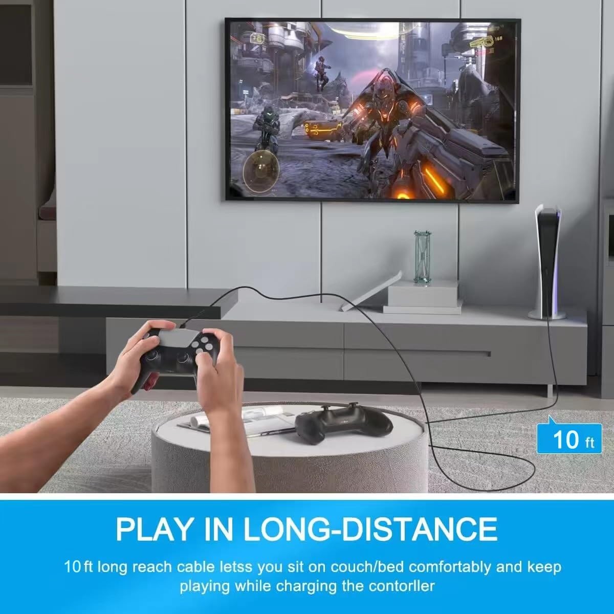 10ft PS4 Controller Charging Cable Compatible with Xbox One ,PS4 Charger Cord