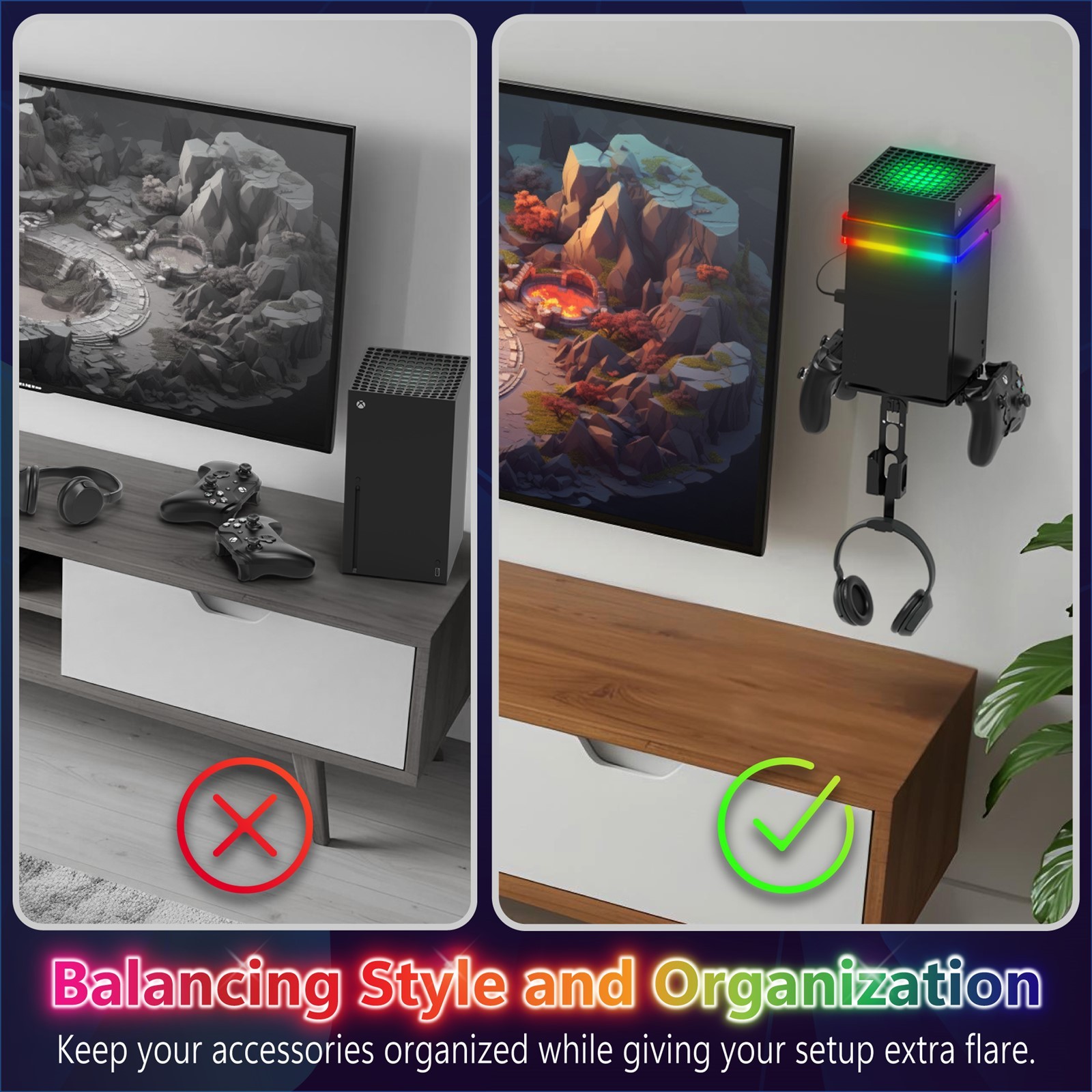Fosmon Xbox Wall Mount Shelf with RGB Bracket, Wall Mounted Kit for Series S / X