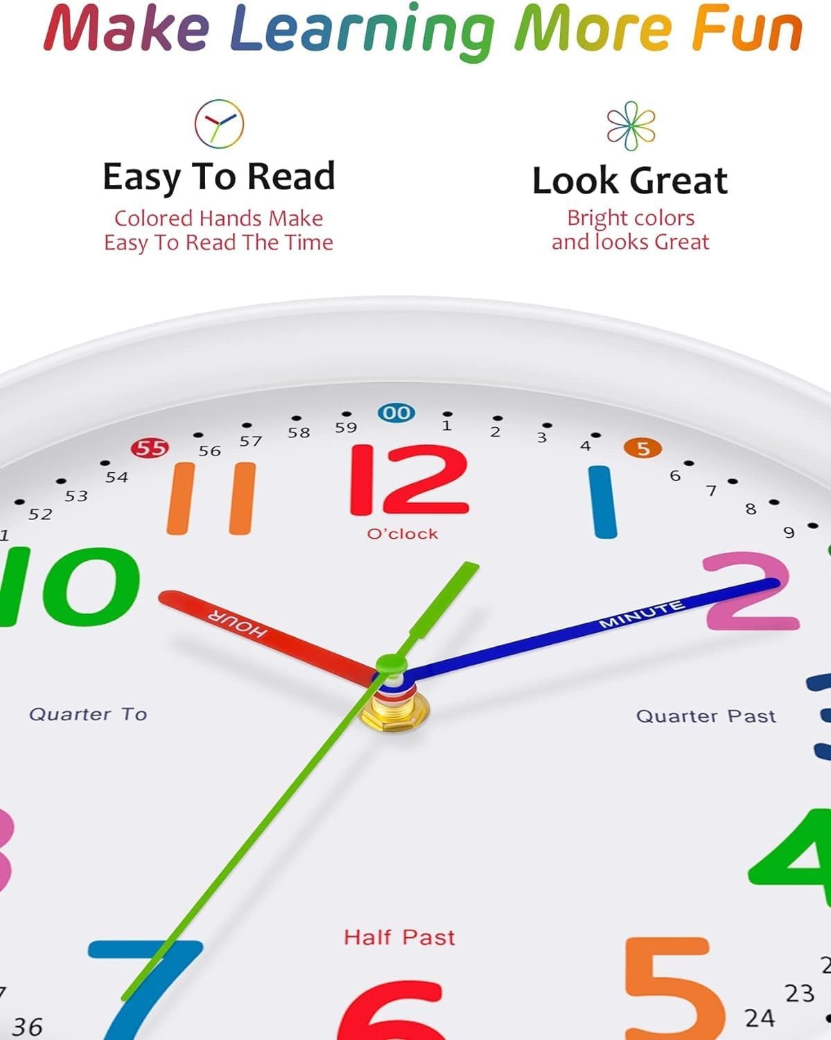 Silent Kids Wall Clock – Non-Ticking, Battery-Powered, Ideal 8 Inch, White