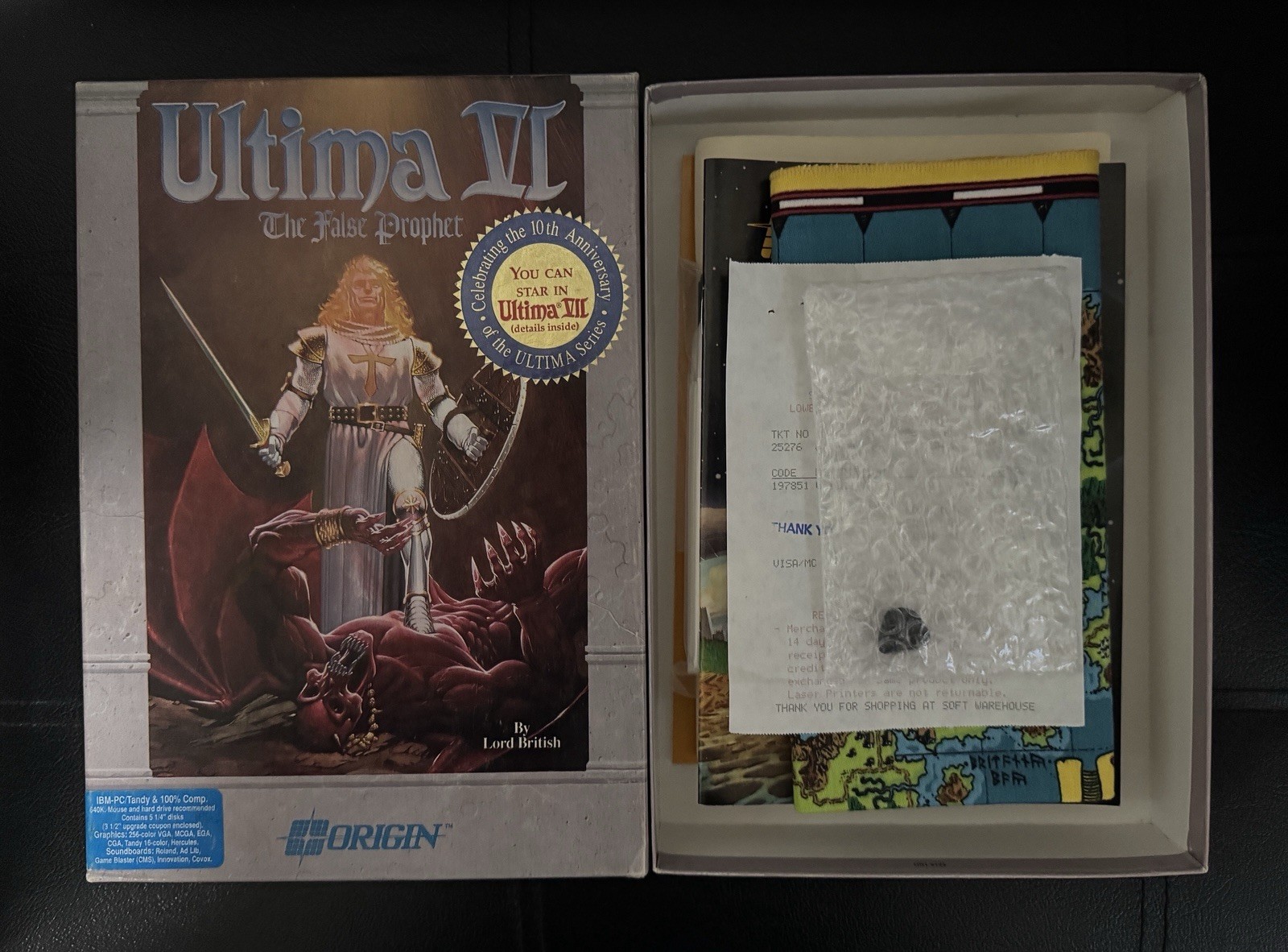 Vintage Ultima VI The False Prophet PC CIB w/ Map Manuals Disks + 1990 Receipt