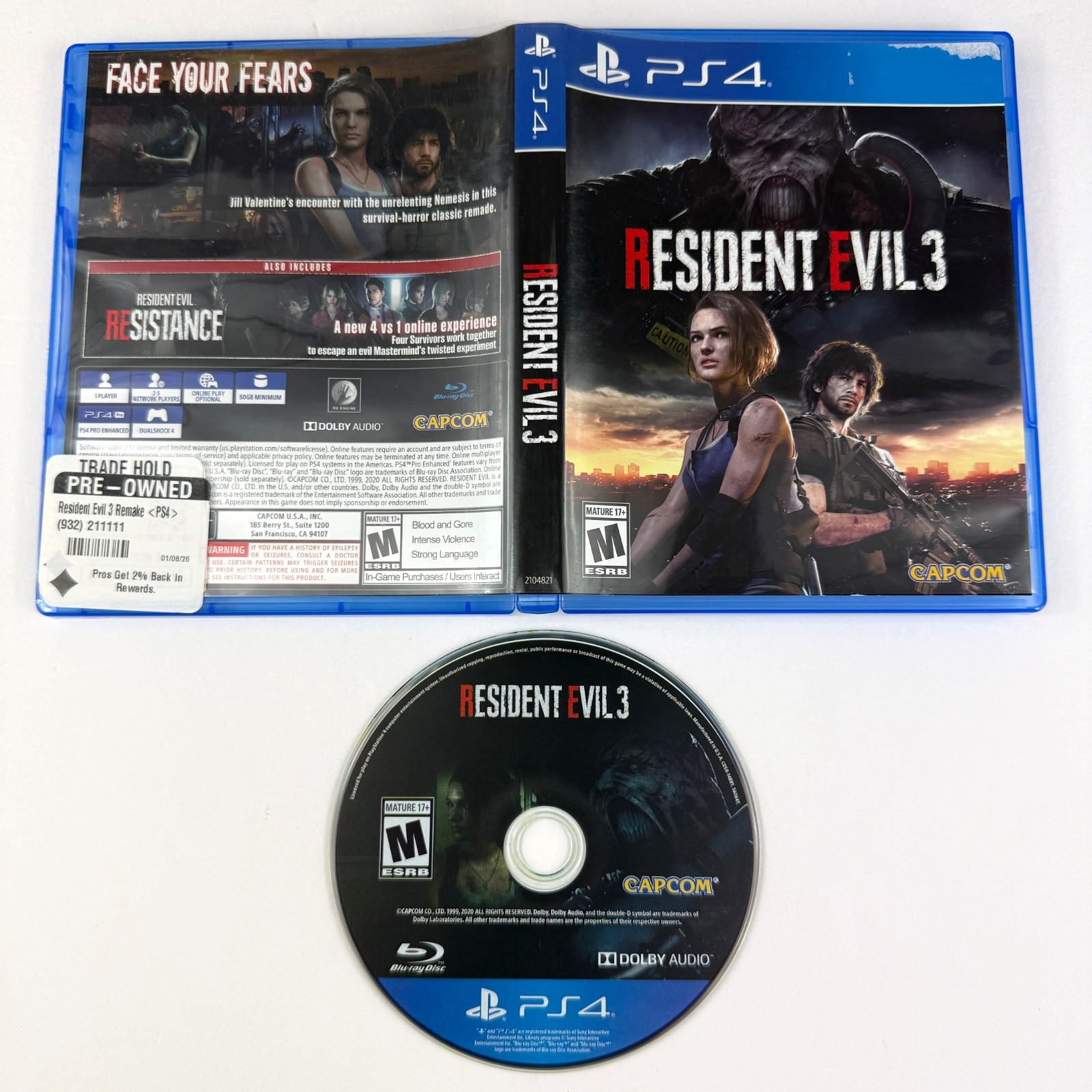 Resident Evil 3 Remake Game for Sony PlayStation 4 PS4 Good Works Free Shipping!