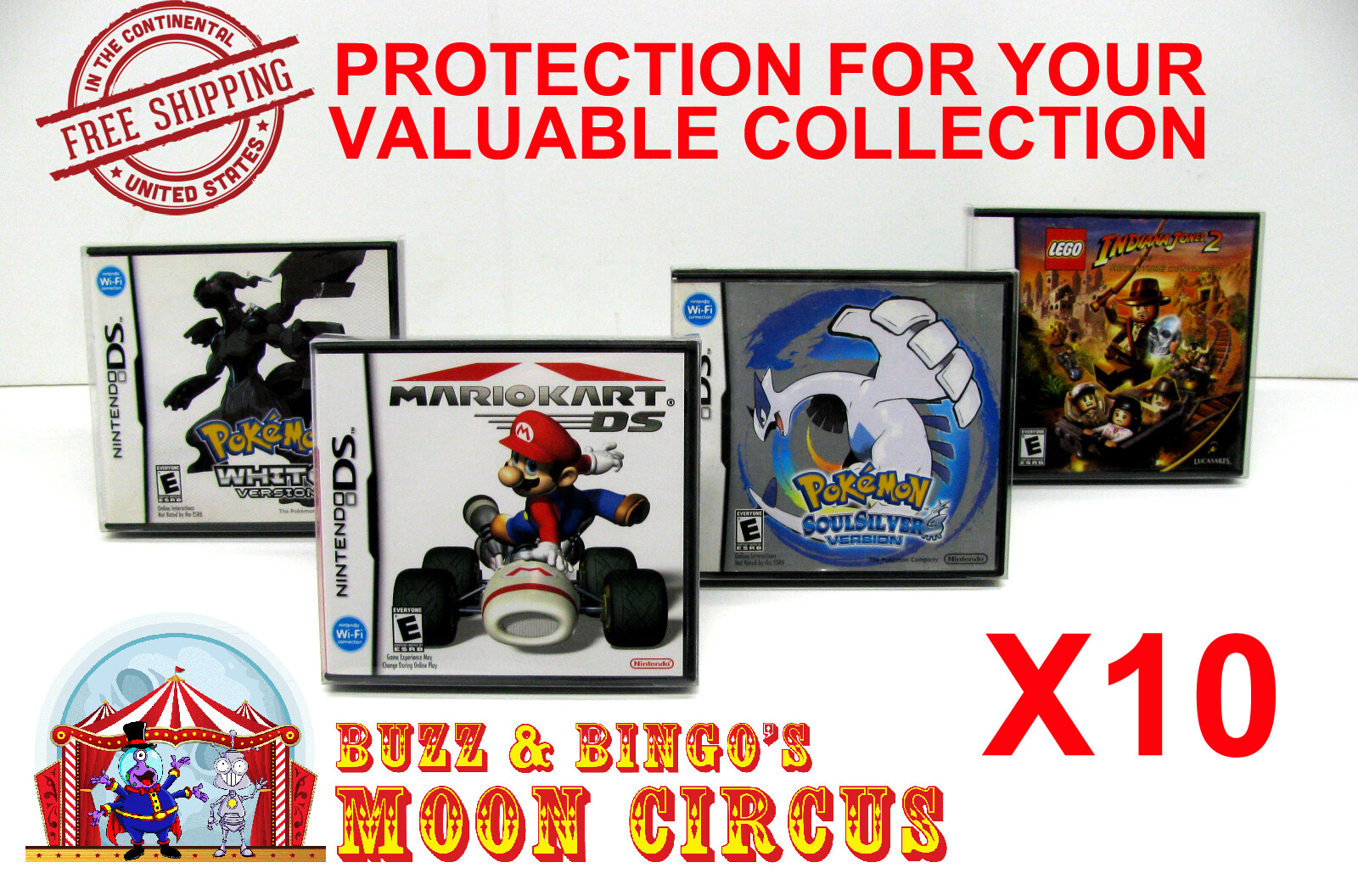 10x NINTENDO DS CIB GAME BOX -CLEAR PLASTIC PROTECTIVE BOX PROTECTOR SLEEVE CASE