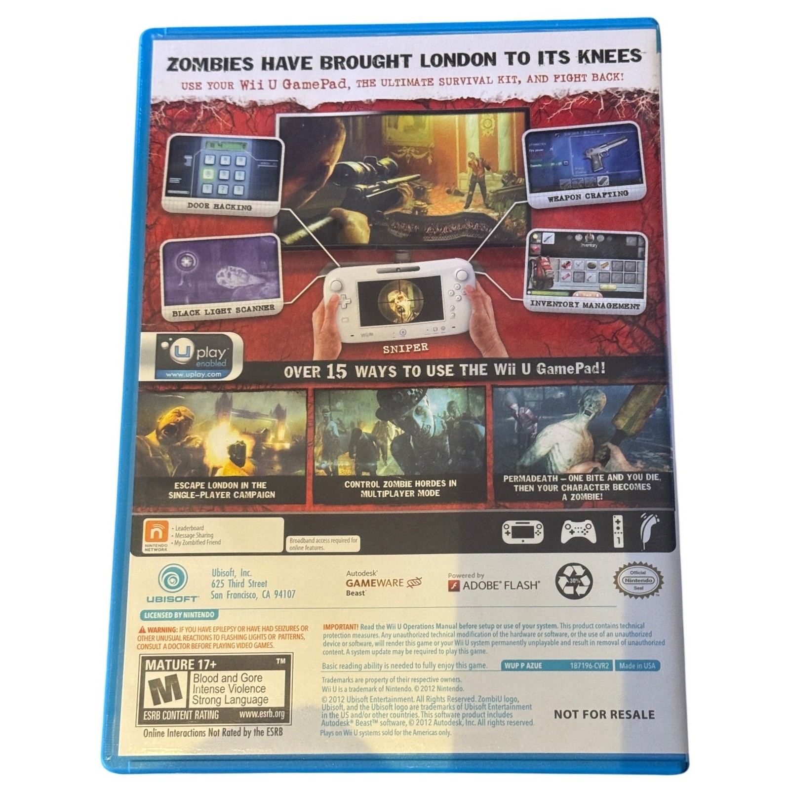 ZombiU Nintendo Wii U Video Game Ubisoft First Person Survival Horror