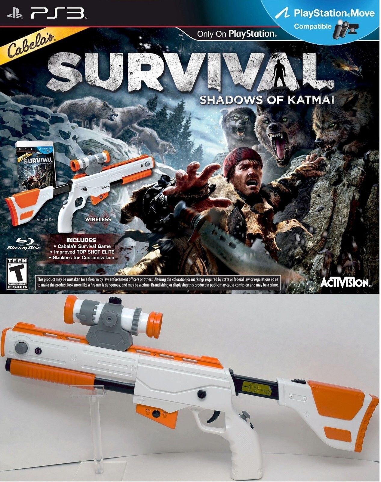 NEW PS3 Cabela’s Survival Shadows of Katmai Game w/Top Shot Elite Rifle Gun NEW