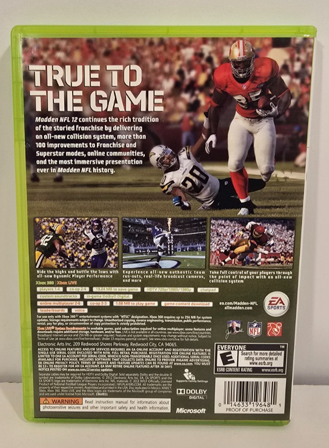 EA Madden NFL 12, Xbox 360 Game