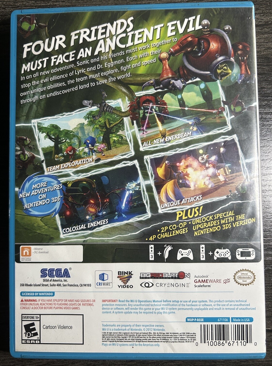 Sonic Boom: Rise of Lyric (Nintendo Wii U, 2012) Video Game No Manual – *TESTED*