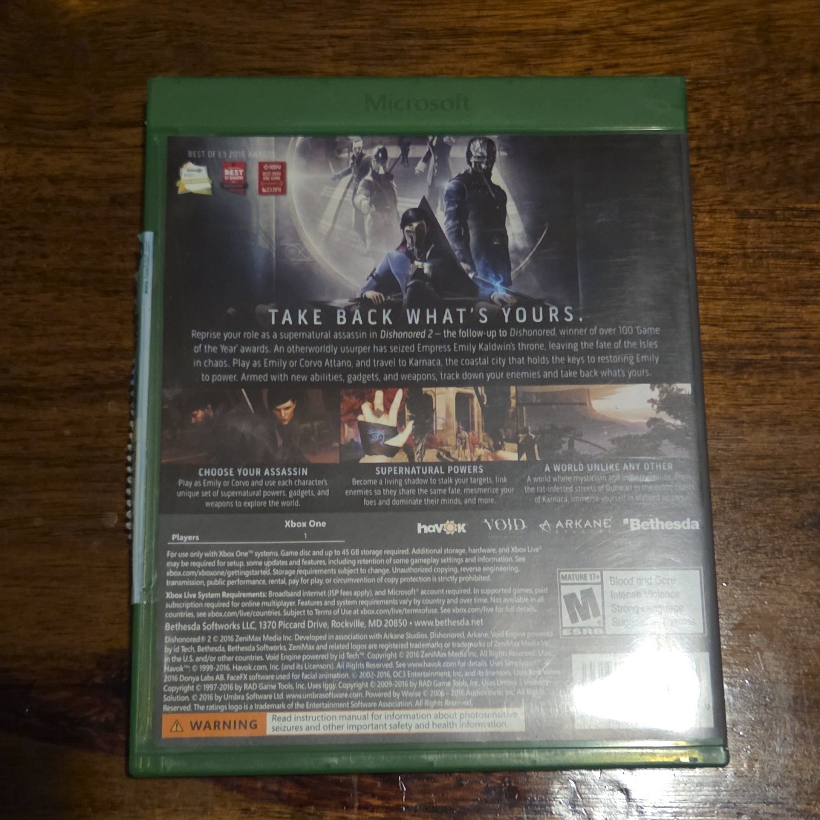 Bethesda Dishonored 2 Xbox One M Rated 2016 Dishonored Series